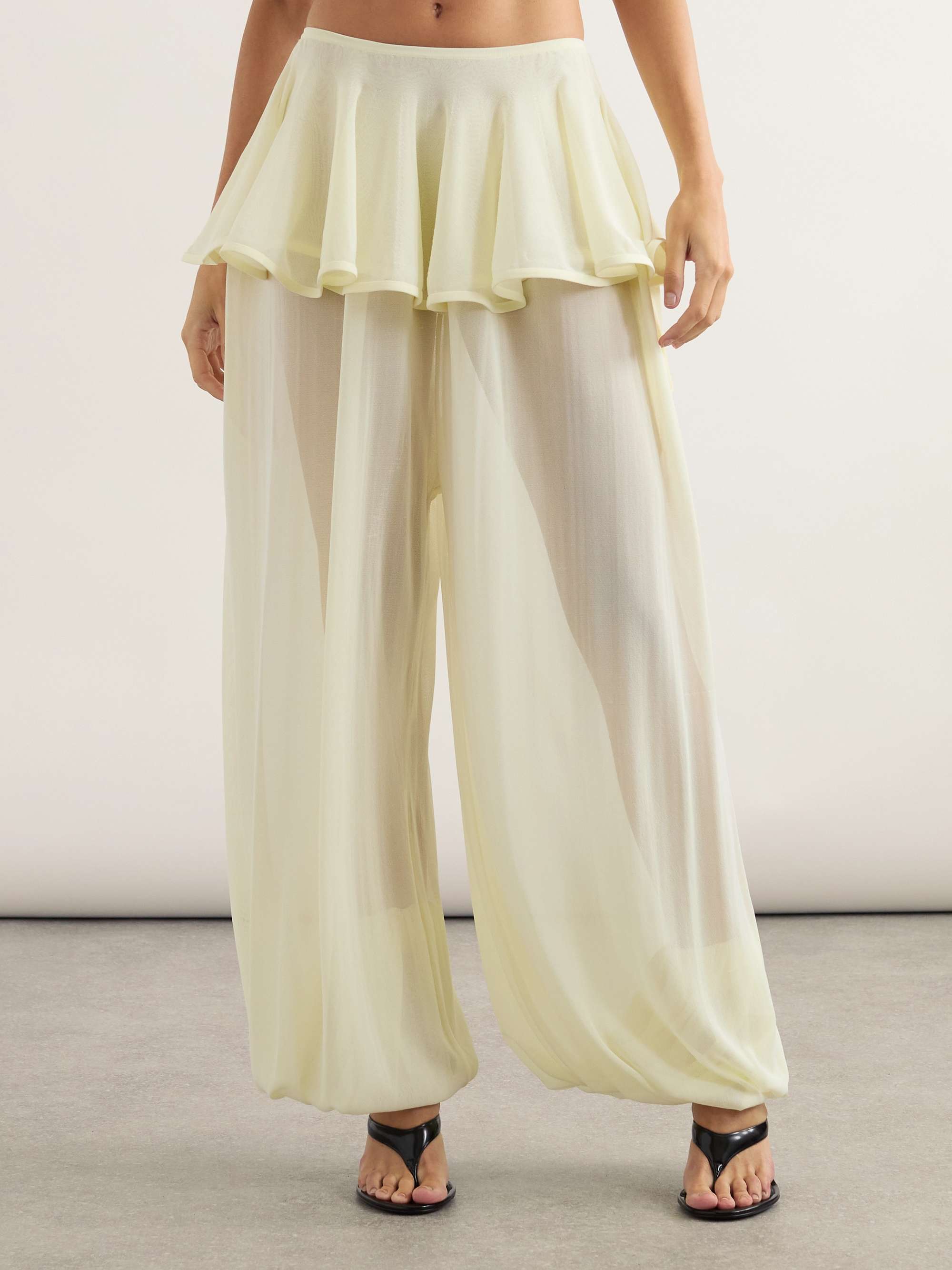 Pleated georgette peplum tapered pants view