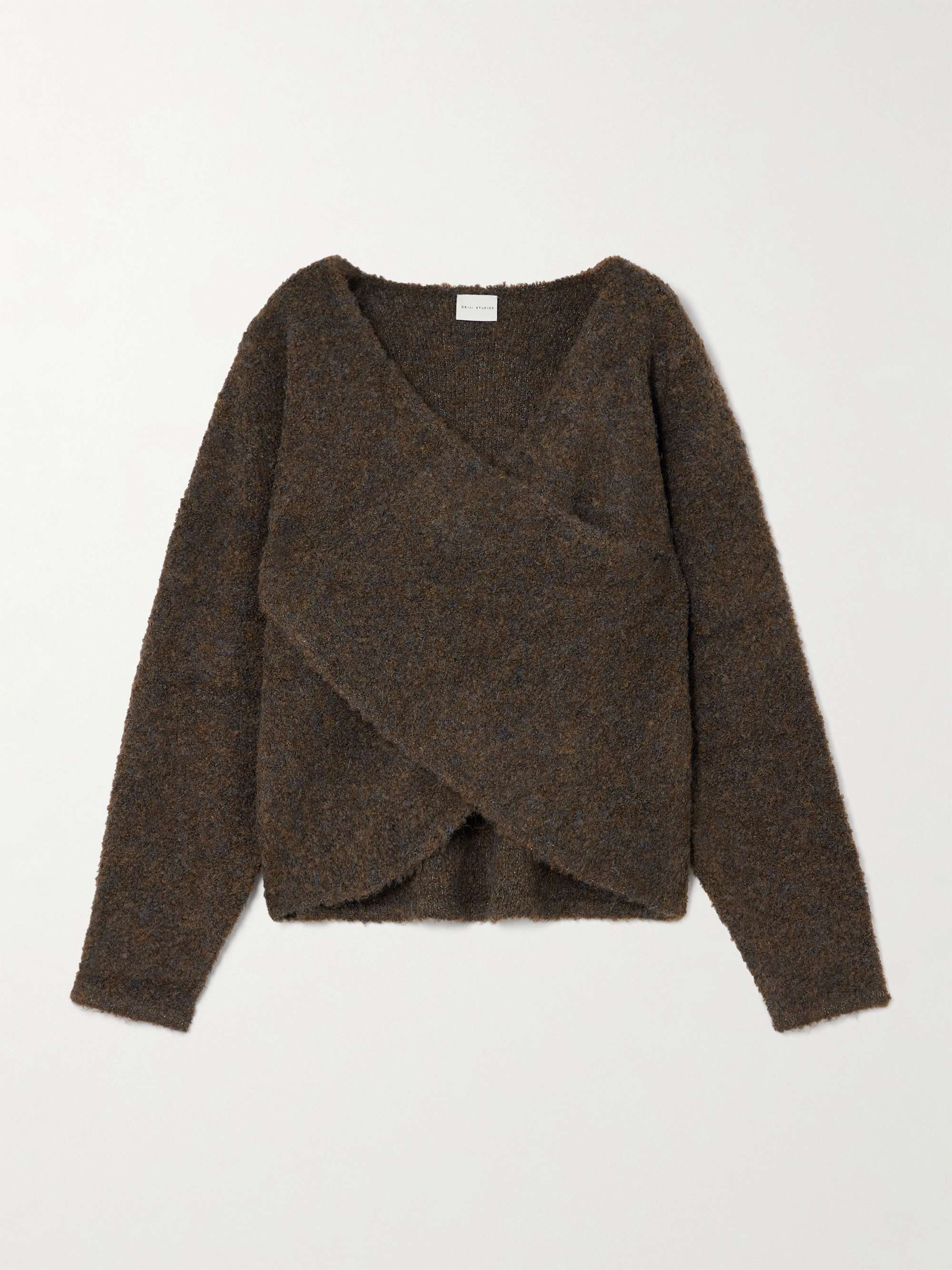 Crossover wrap-effect recycled knitted sweater view