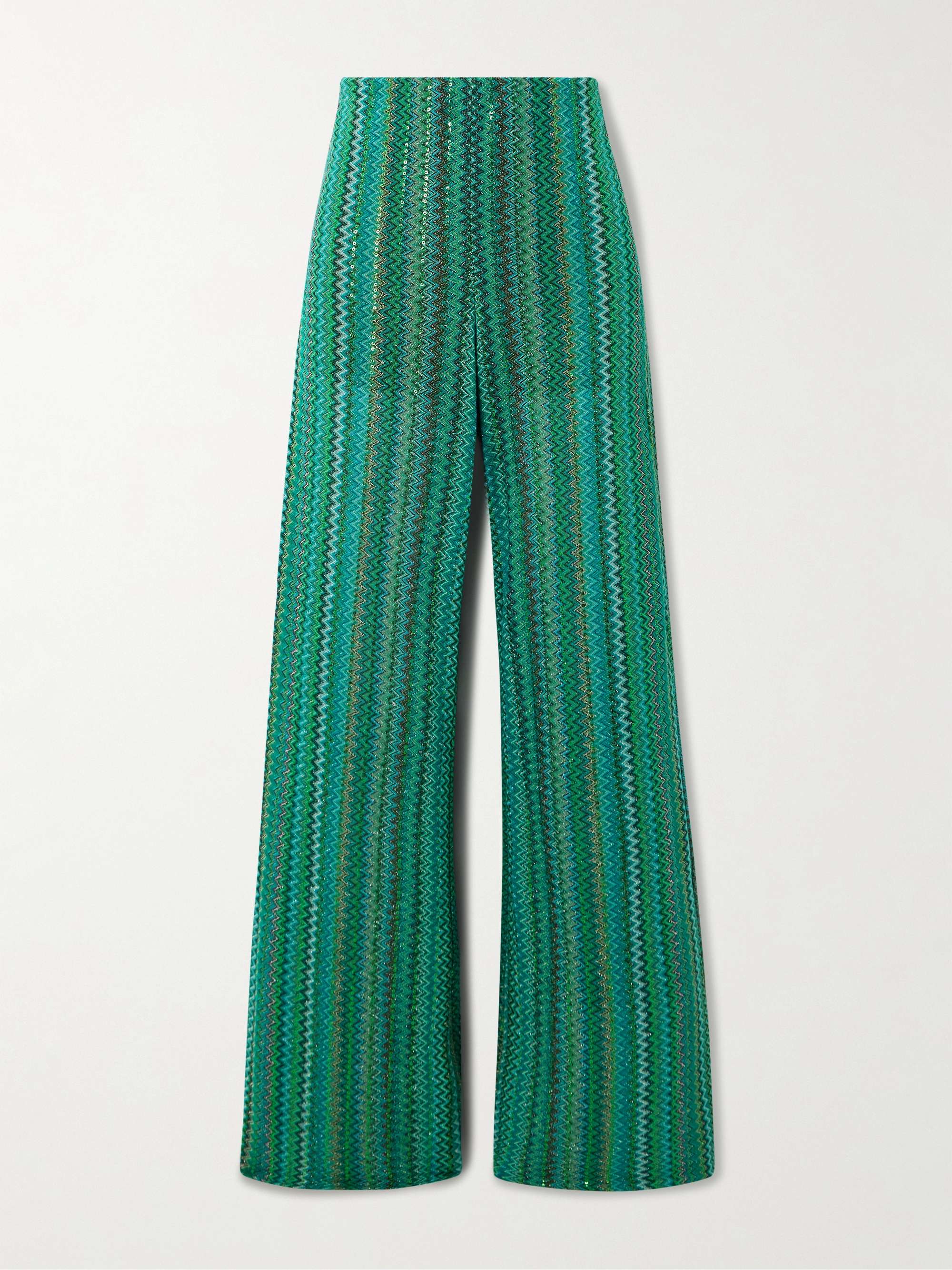 Sequin-embellished metallic crochet-knit wide-leg pants view