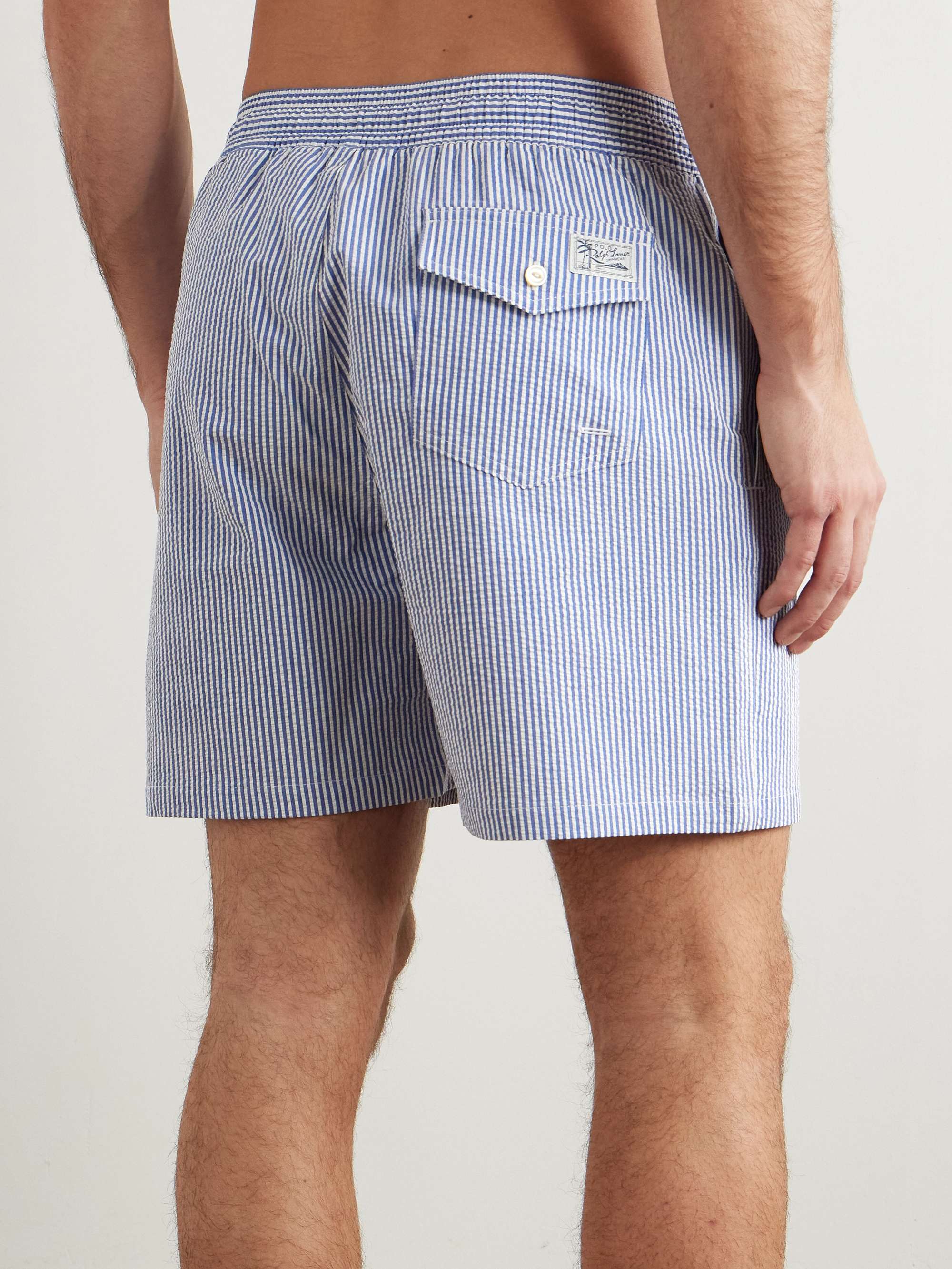 Traveler Straight-Leg Mid-Length Striped Cotton-Blend Seersucker Swim Shorts view