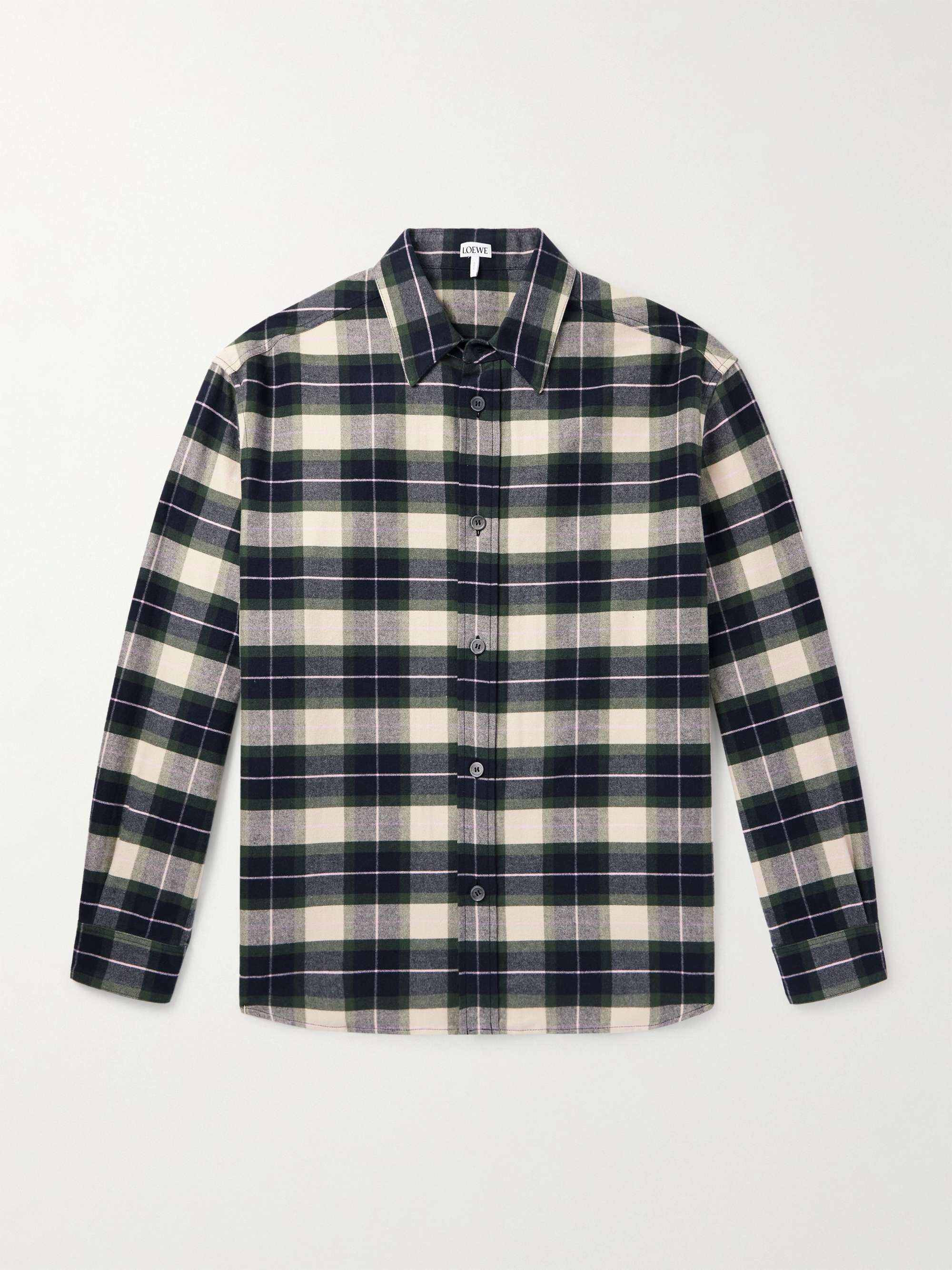 Leather-Trimmed Checked Cotton-Poplin Overshirt view