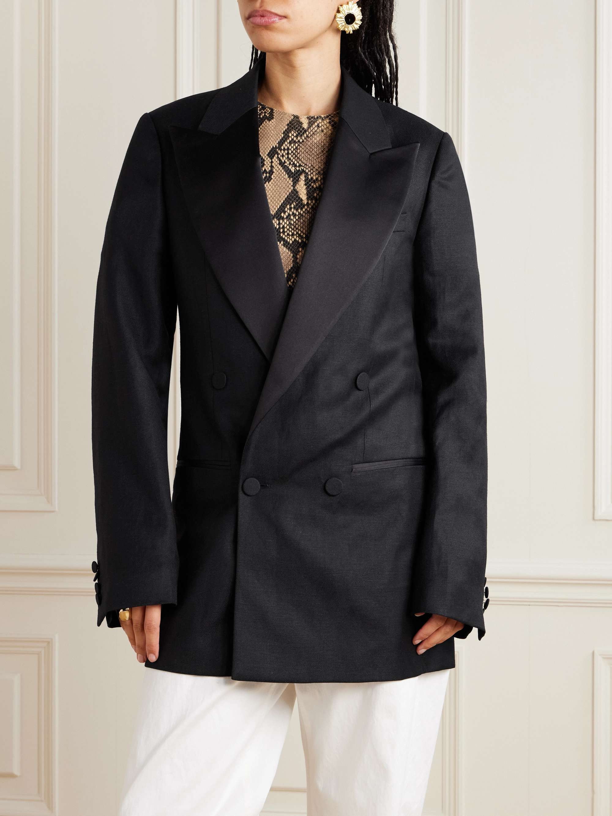 Oversized double-breasted wool, linen and silk-blend twill blazer view