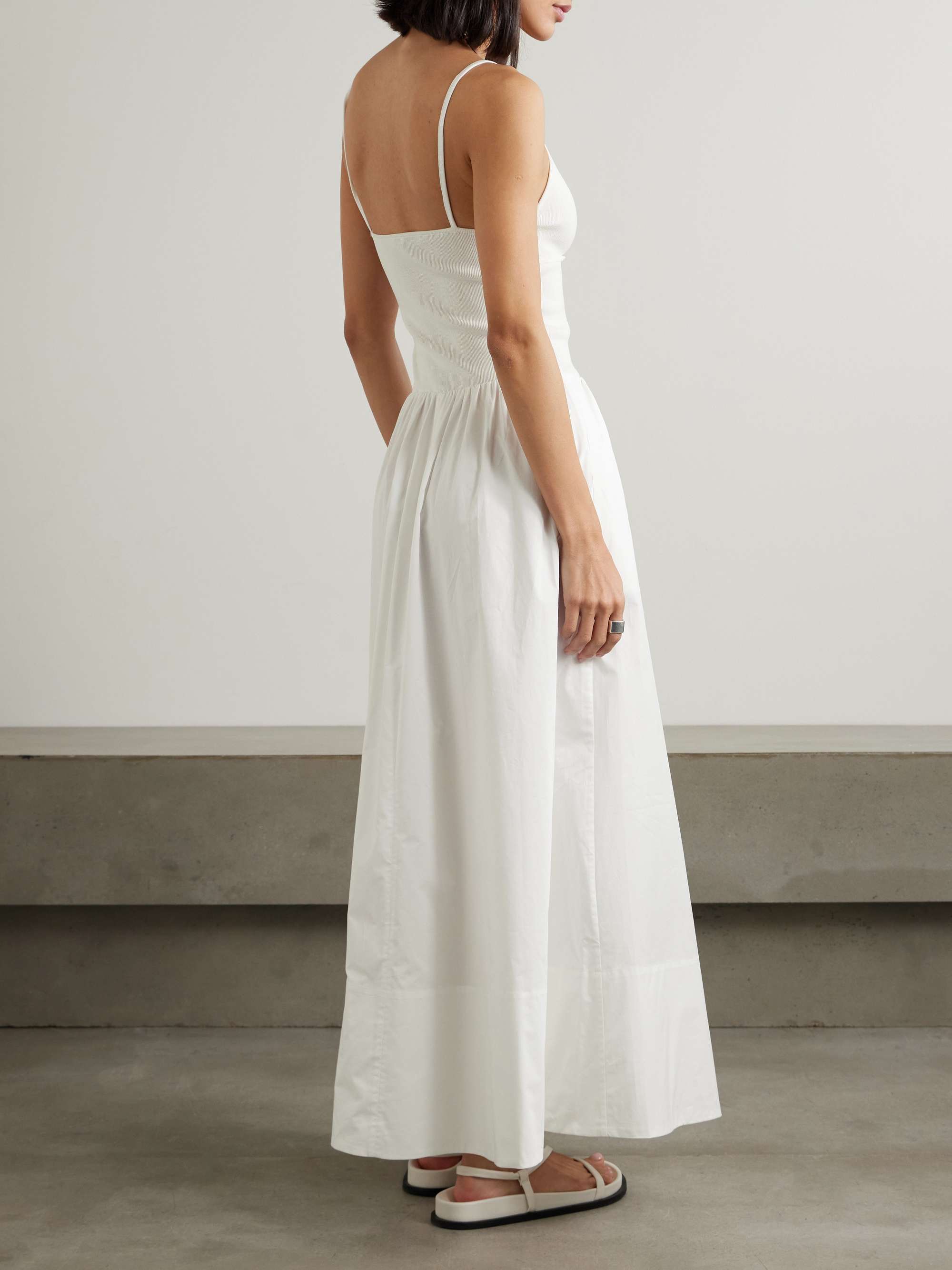 Cutout stretch-knit and cotton-poplin maxi dress view