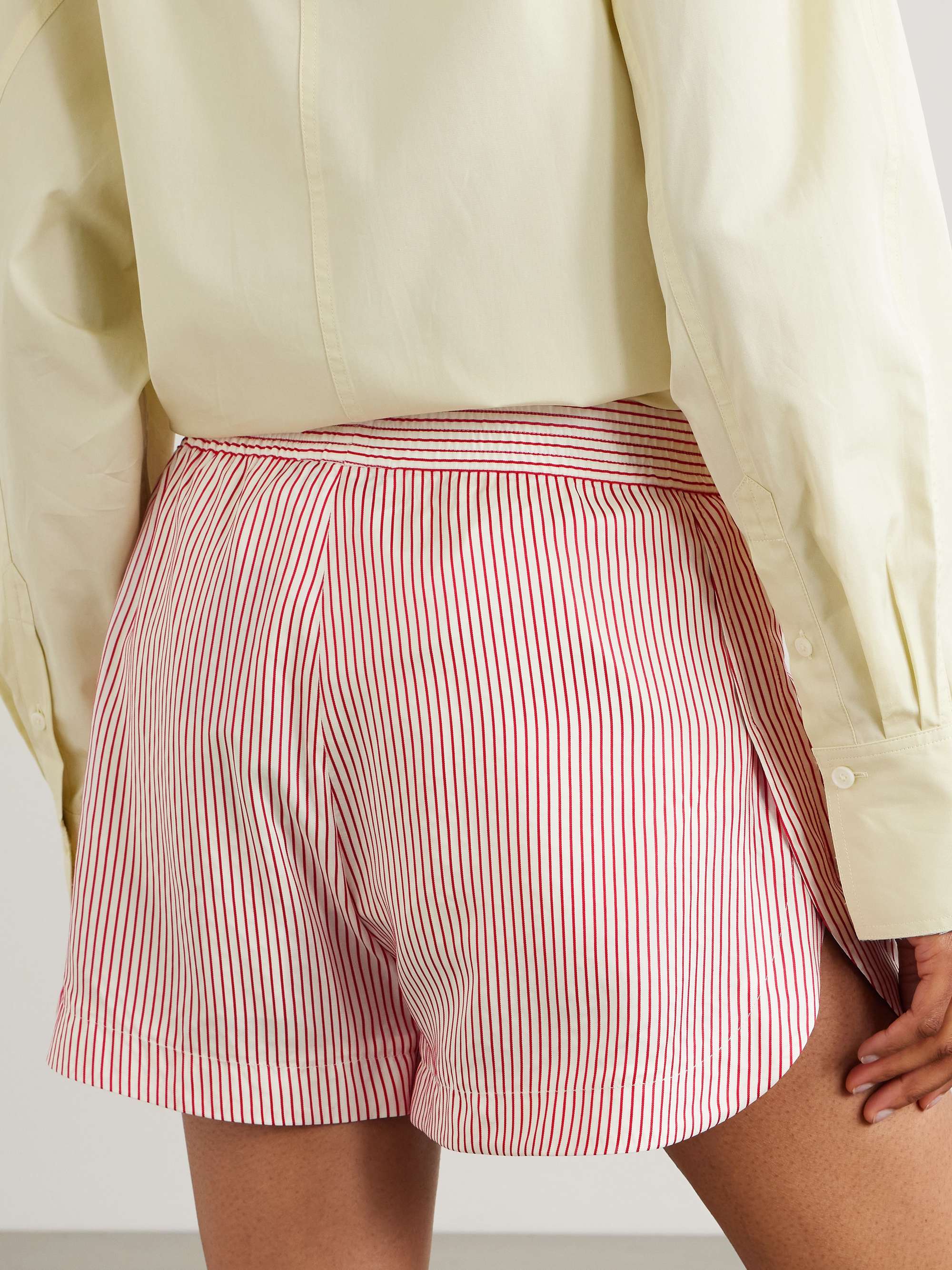 Embroidered striped organic silk shorts view