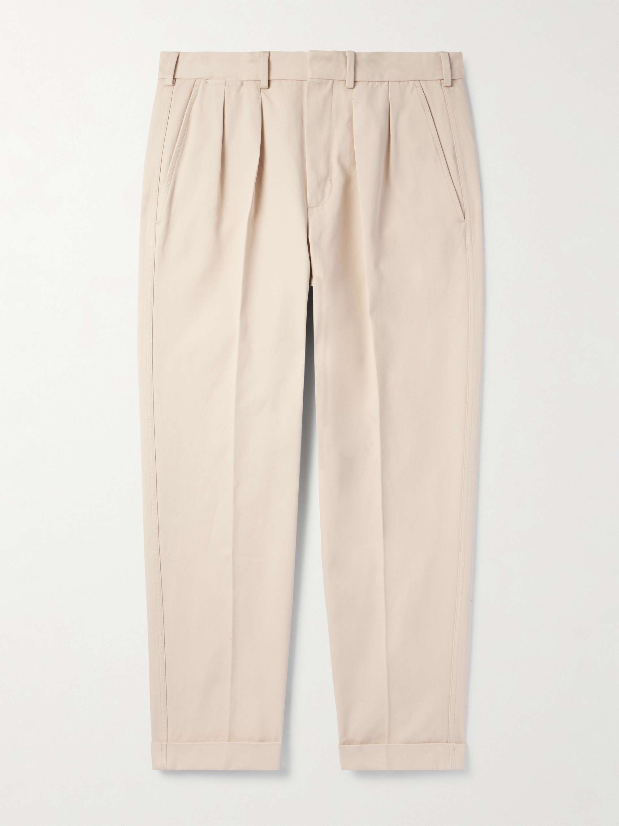Straight-Leg Pleated Cotton-Gabardine Trousers view