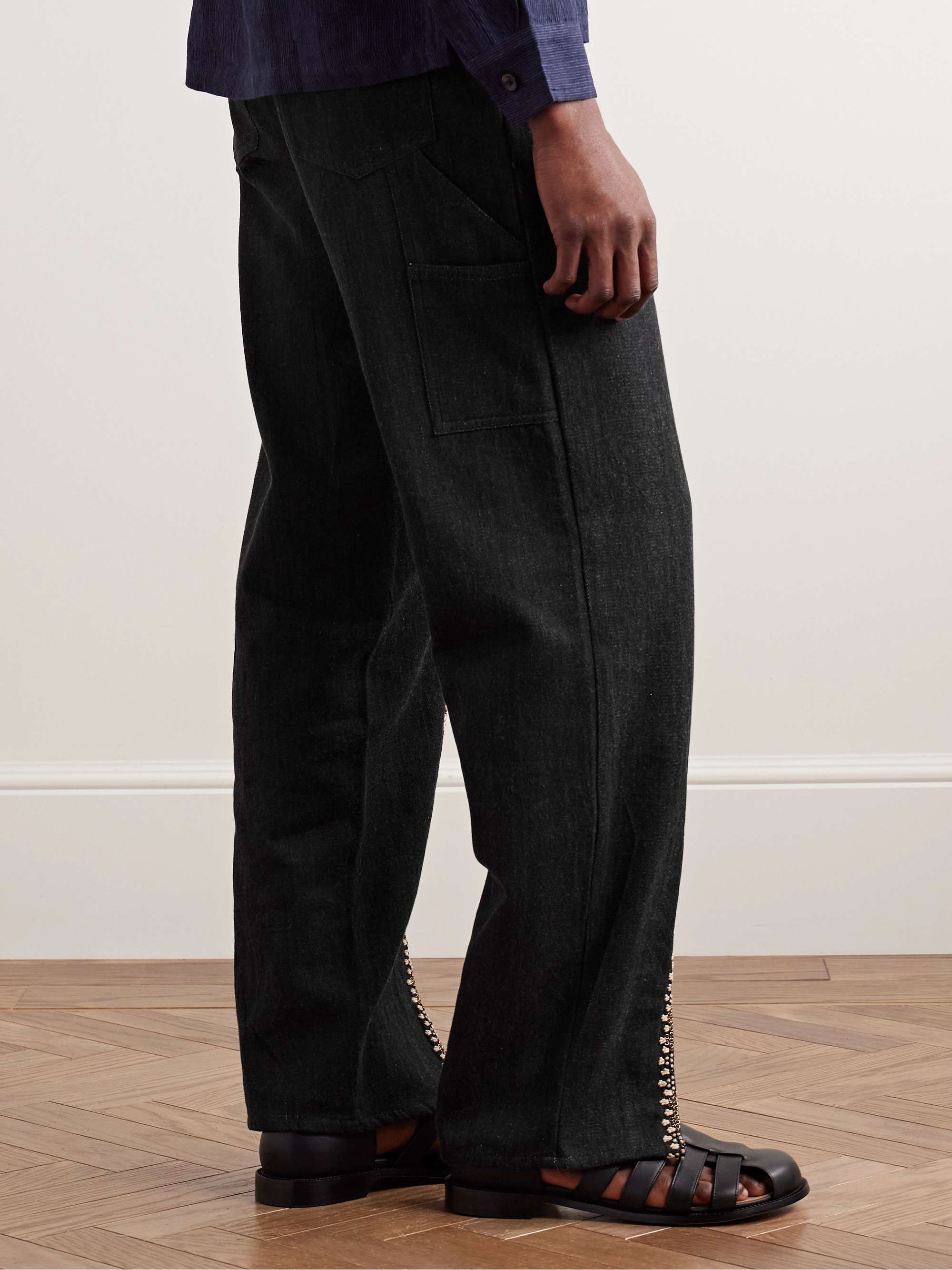 Straight-Leg Embellished Embroidered Jeans view