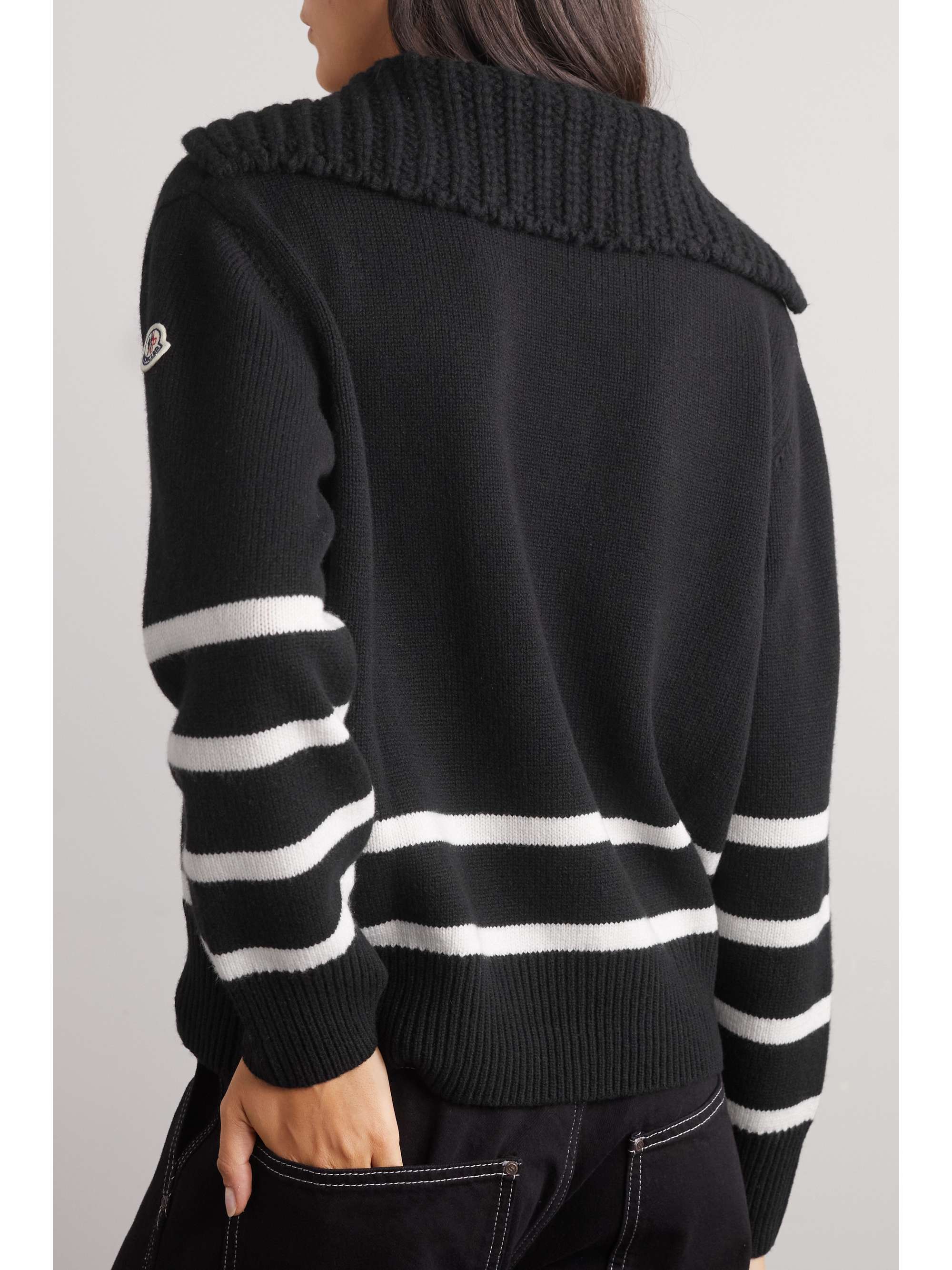 Appliquéd striped wool and cashmere-blend sweater view