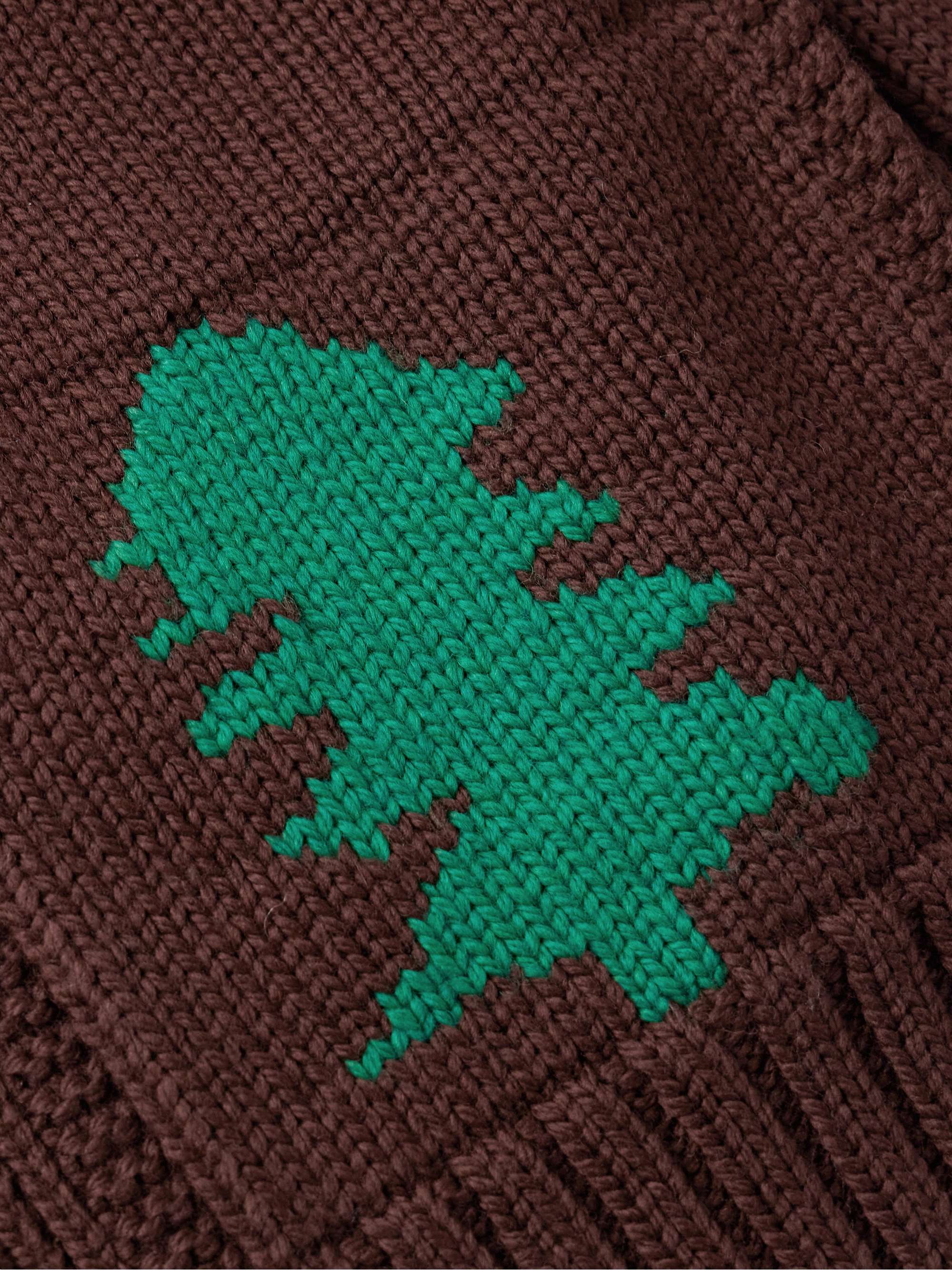 Fir Shawl-Collar Intarsia Wool Zip-Up Cardigan view