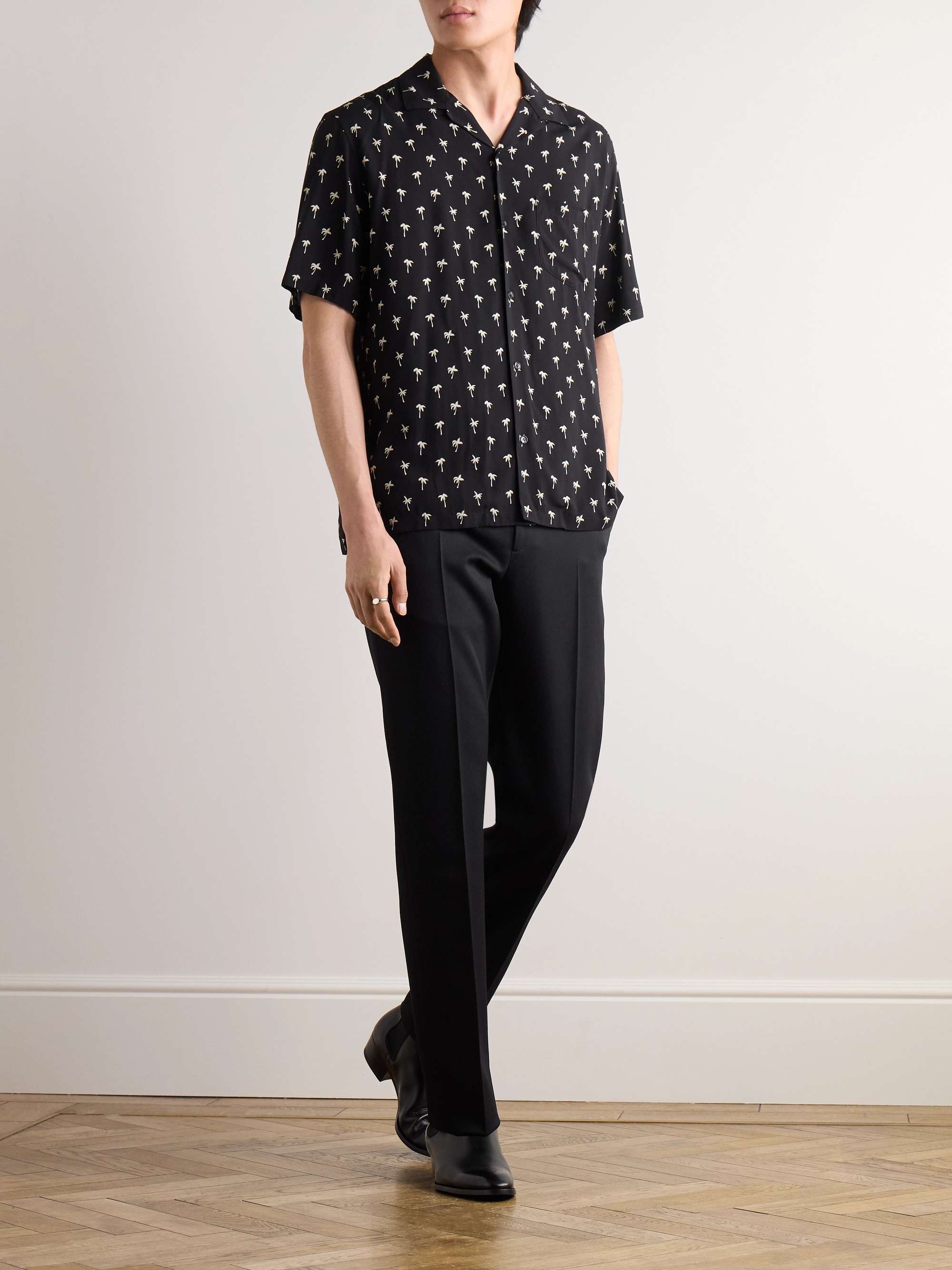 Camp-Collar Printed Crepe Shirt view