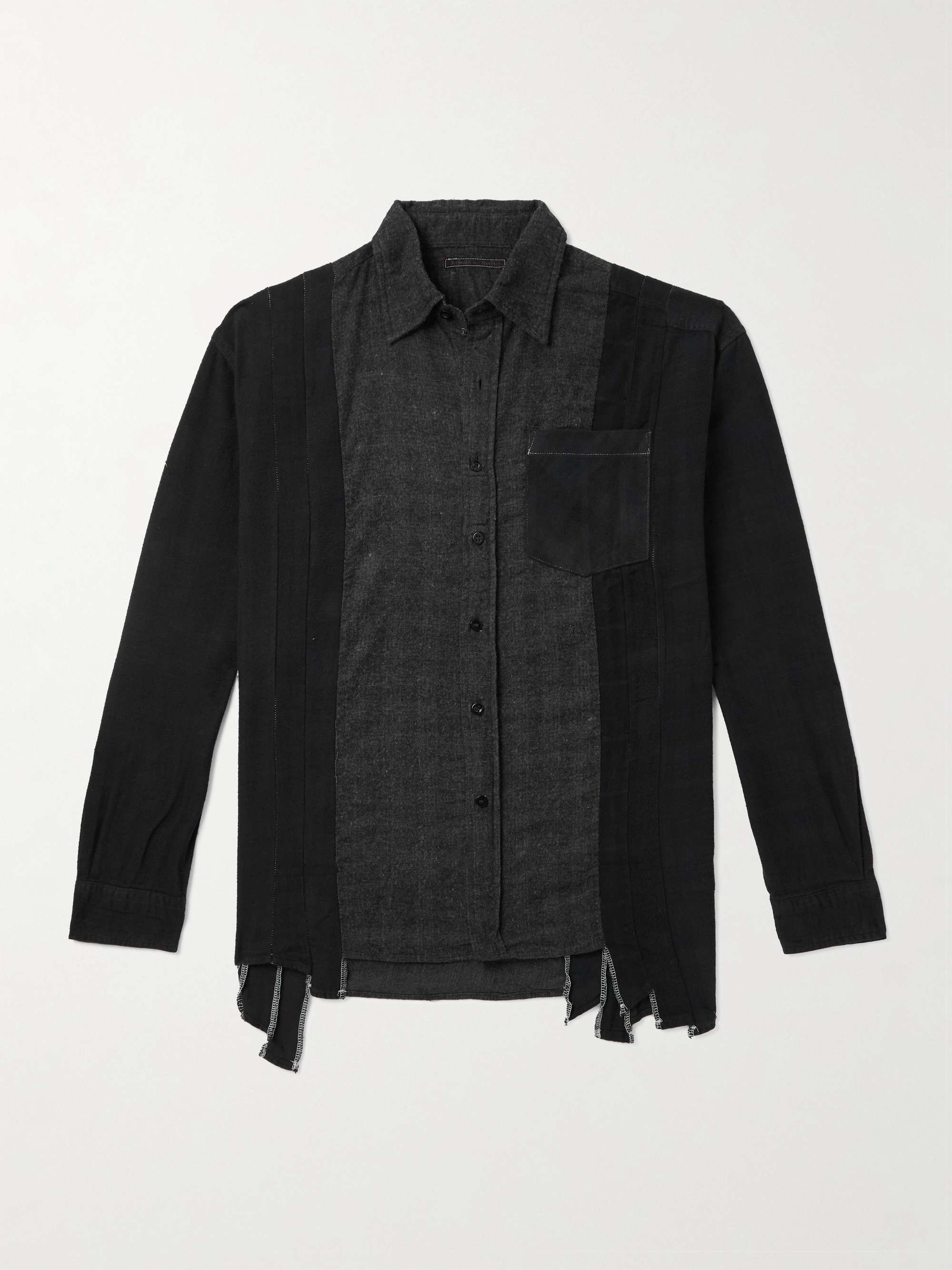 Suede-Trimmed Panelled Brushed-Cotton Overshirt view