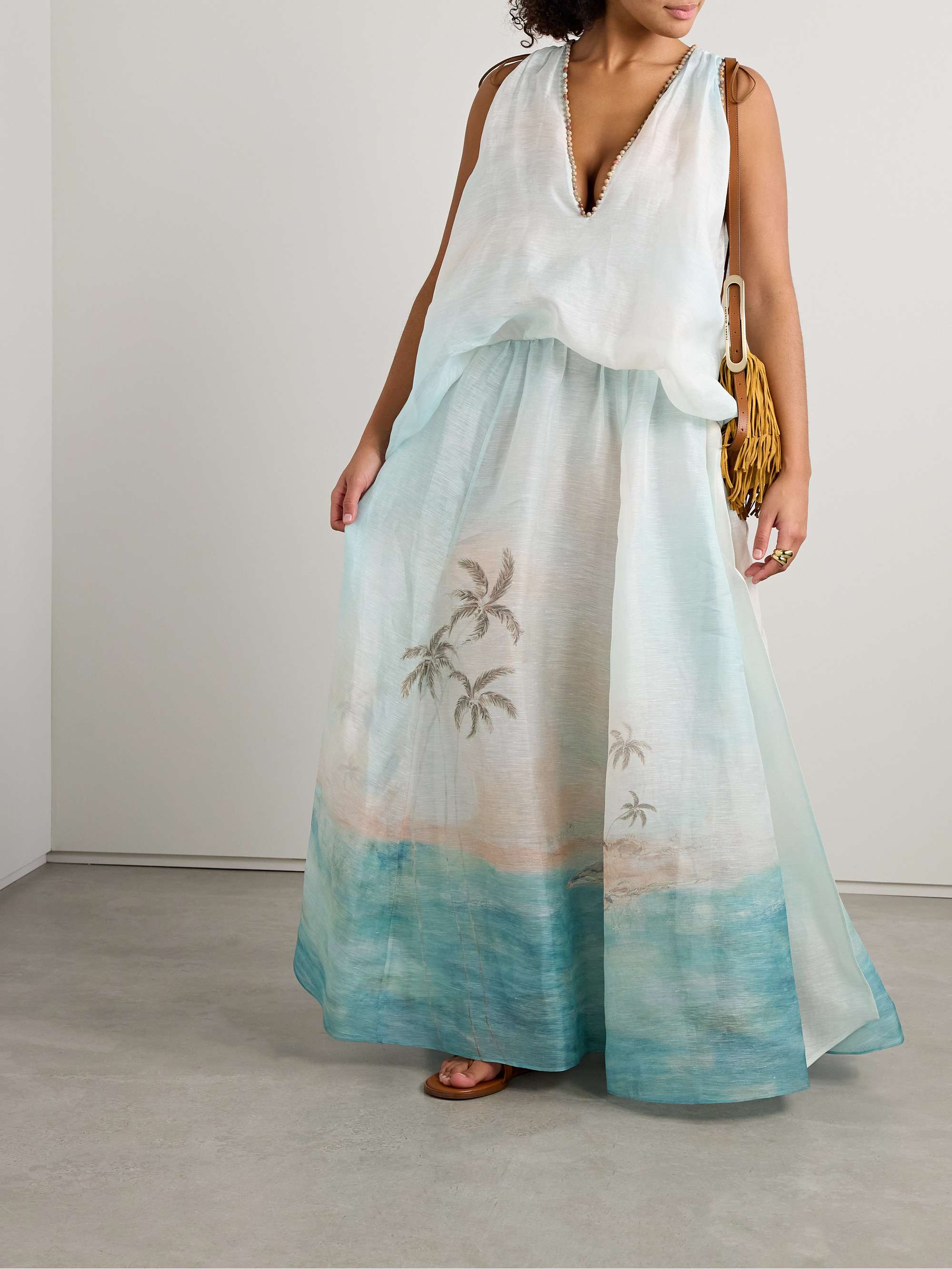 Illuminate bead-embellished printed linen and silk-blend gown view