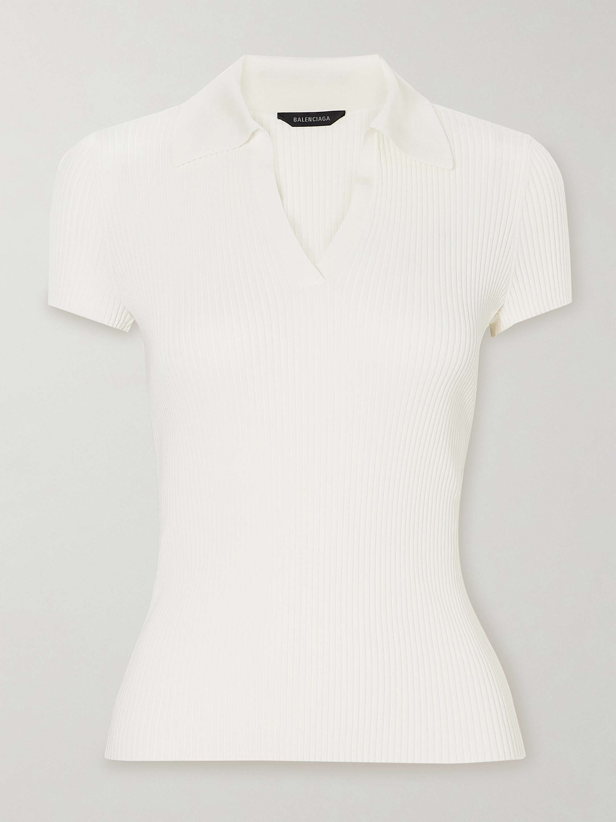 Embroidered ribbed wool-blend polo shirt view