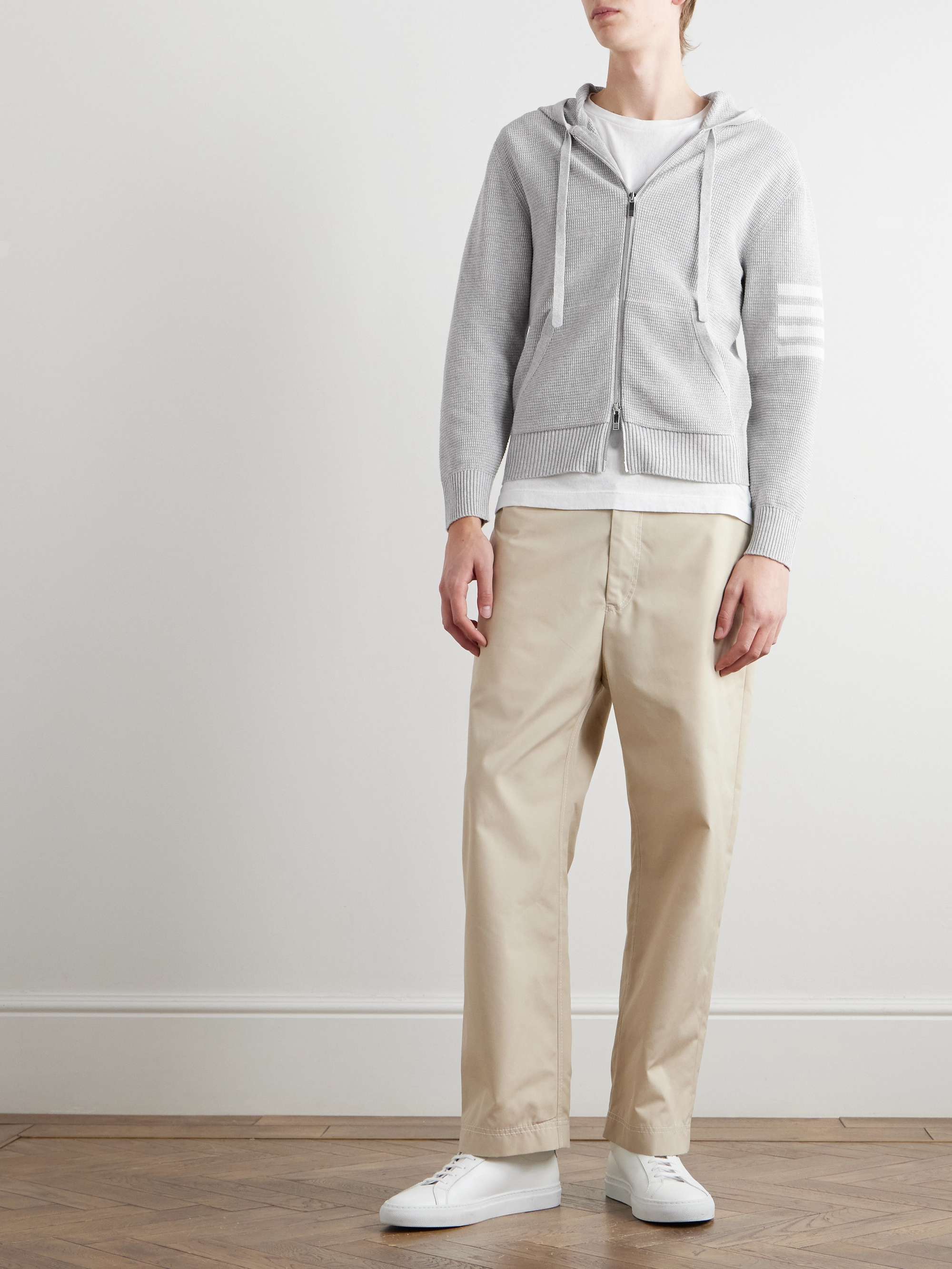 Intarsia-Knit Striped Textured Linen and Cotton-Blend Zip-Up Hoodie view