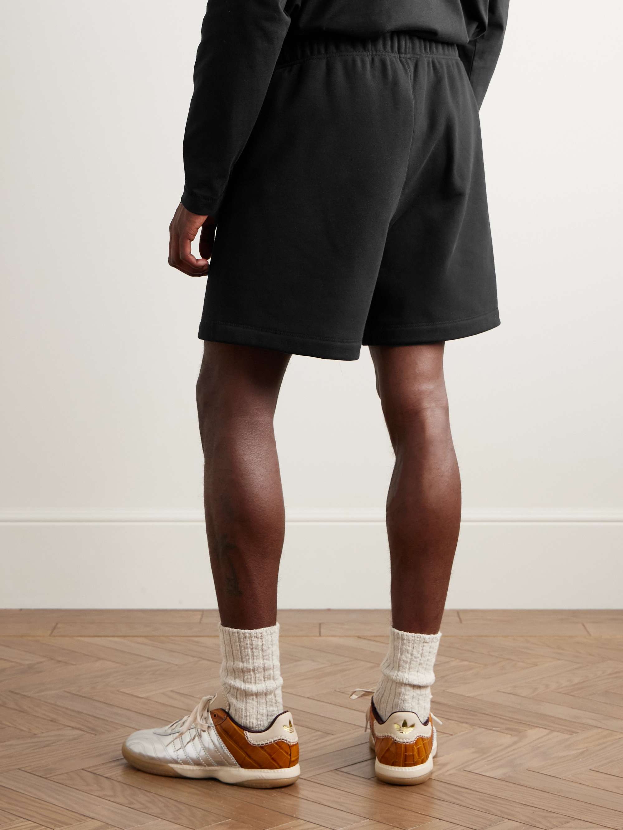 Straight-Leg Logo-Appliquéd Cotton-Blend Jersey Drawstring Shorts view
