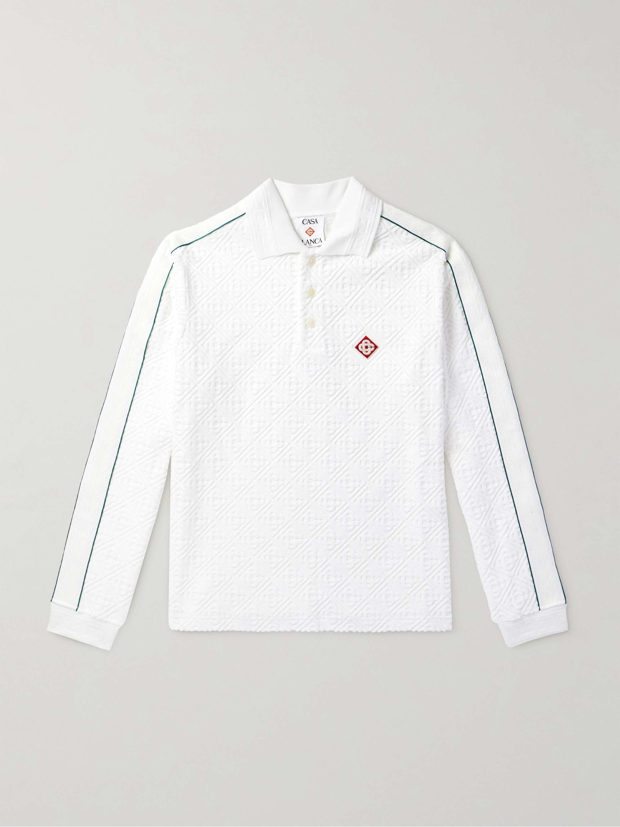 Logo-Appliquéd Striped Cotton-Blend Terry-Jacquard Polo Shirt view