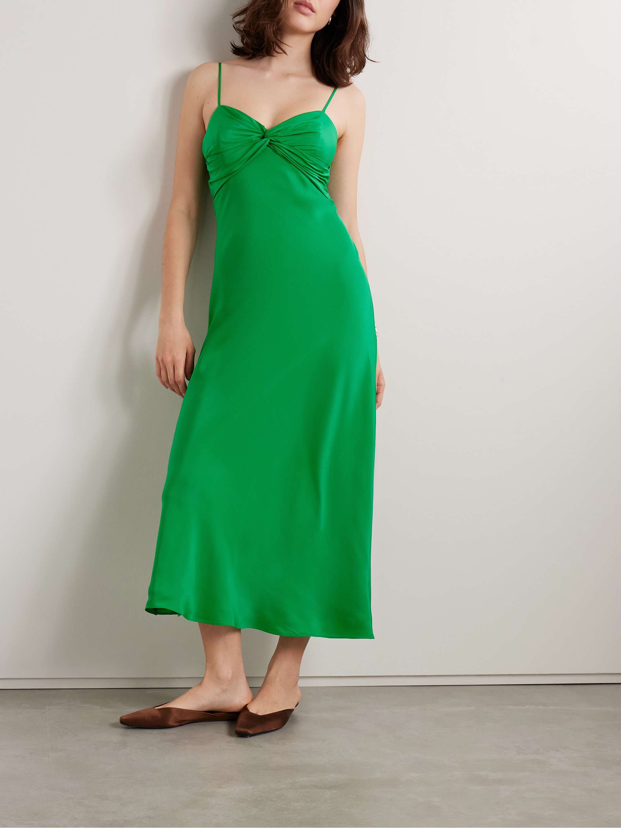 Twist-front cutout silk midi dress view