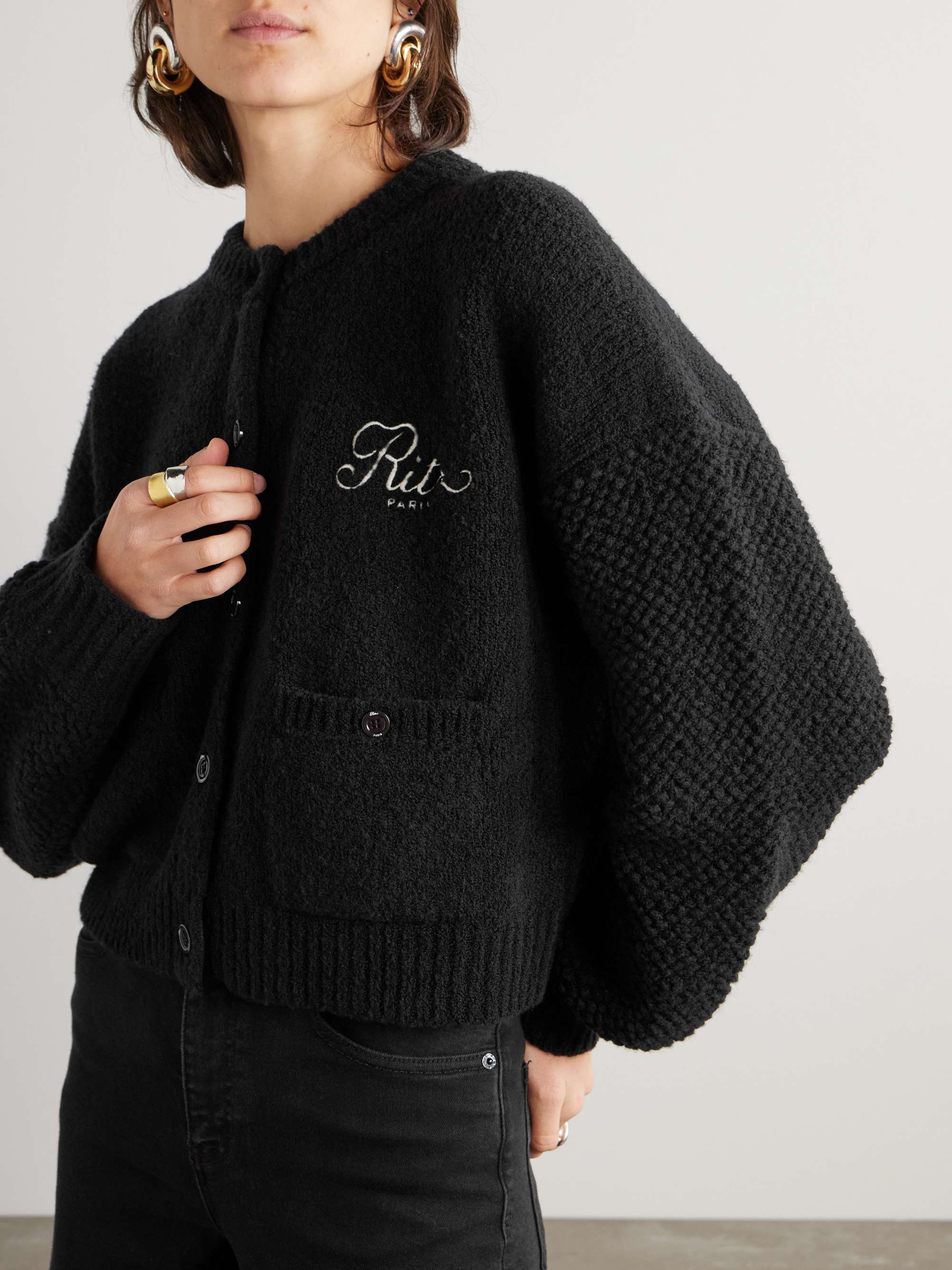 + Ritz Paris cropped embroidered wool-blend cardigan view