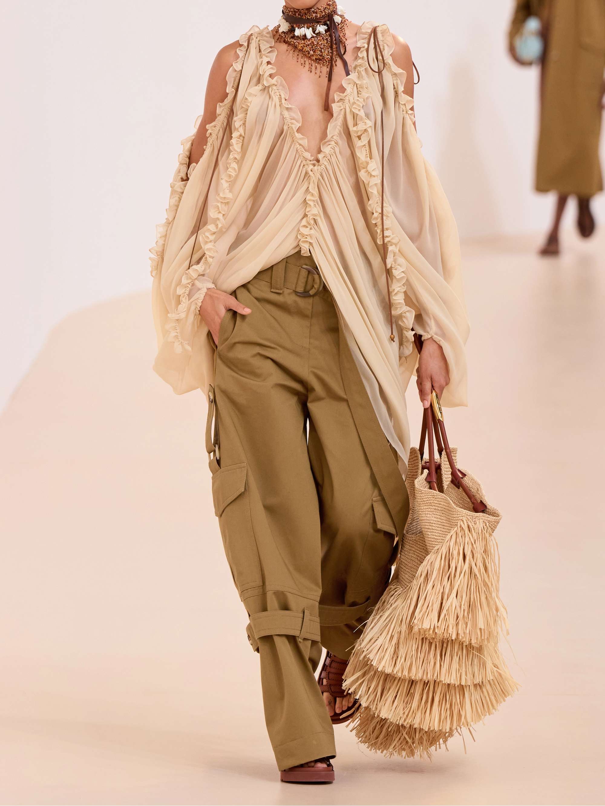 Illuminate belted cotton-twill wide-leg cargo pants view