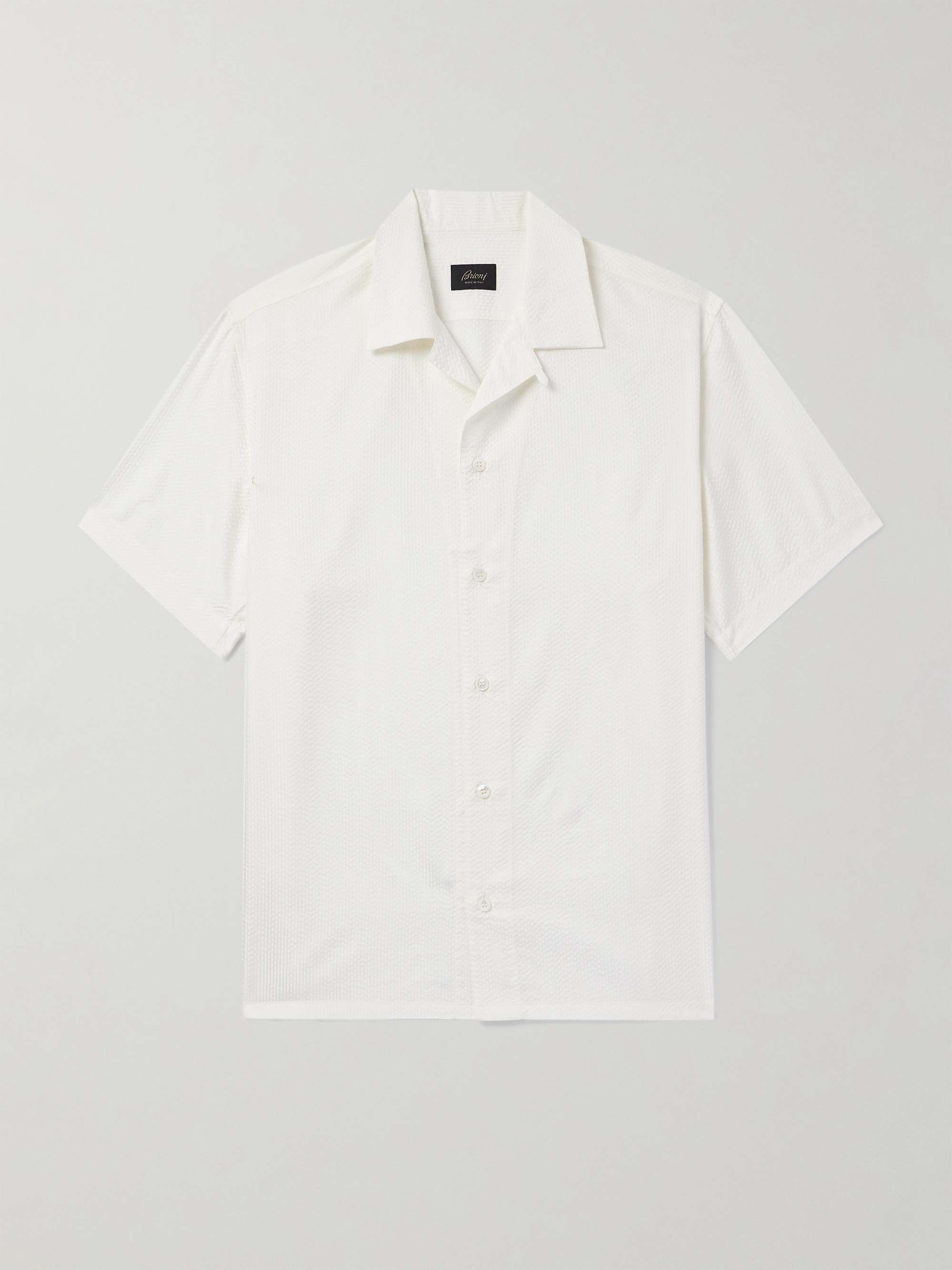 Convertible-Collar Silk-Seersucker Shirt view