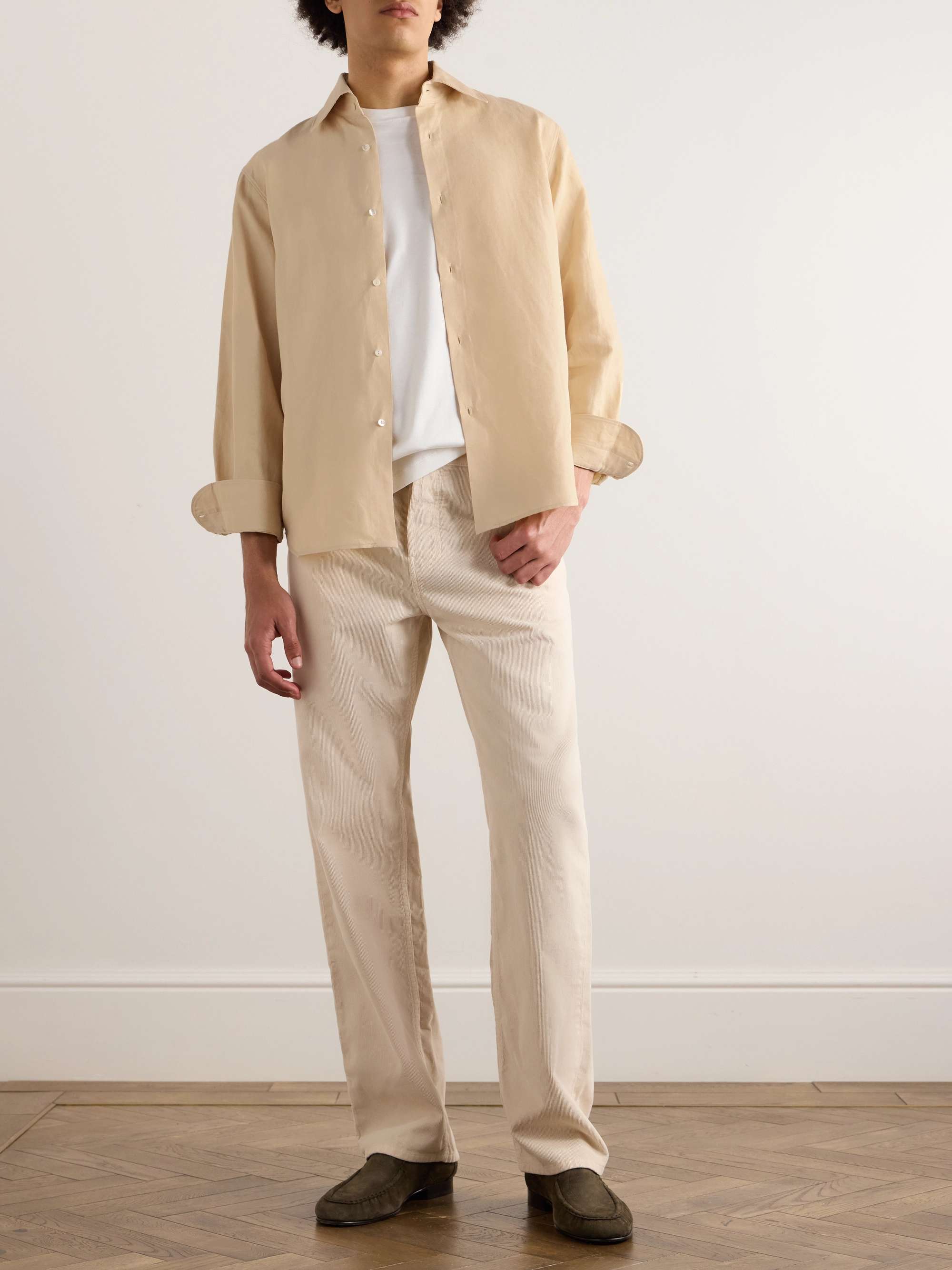 Spread-Collar Cotton and Linen-Blend Shirt view