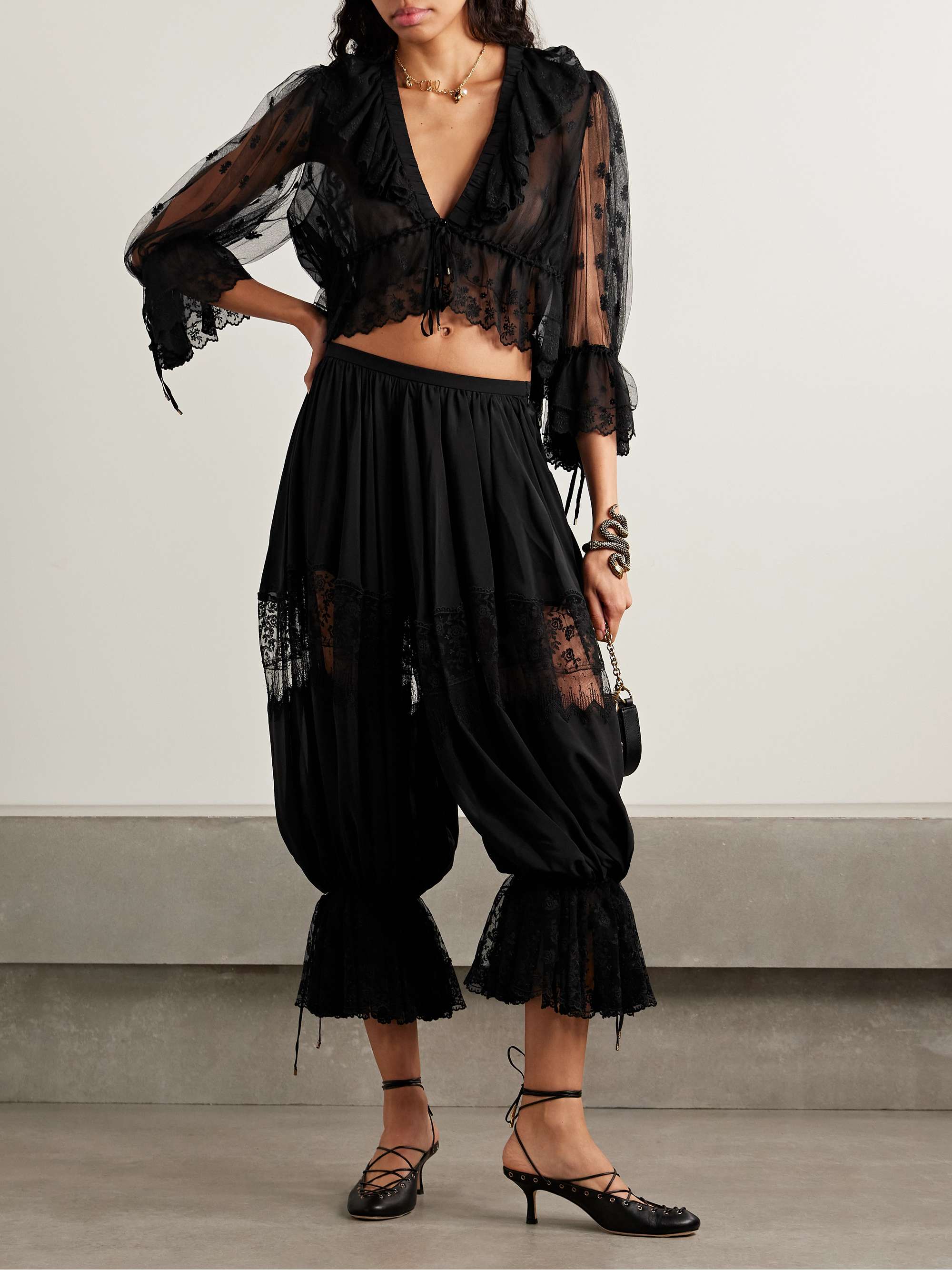 Lace-trimmed silk pants view