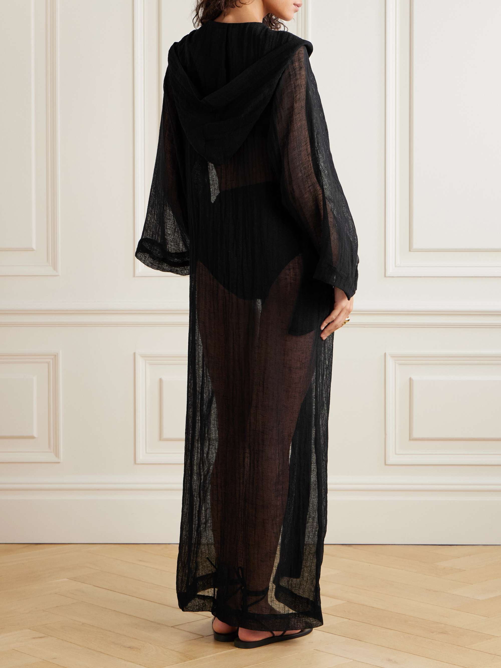 Hooded crinkled linen-blend gauze kaftan view