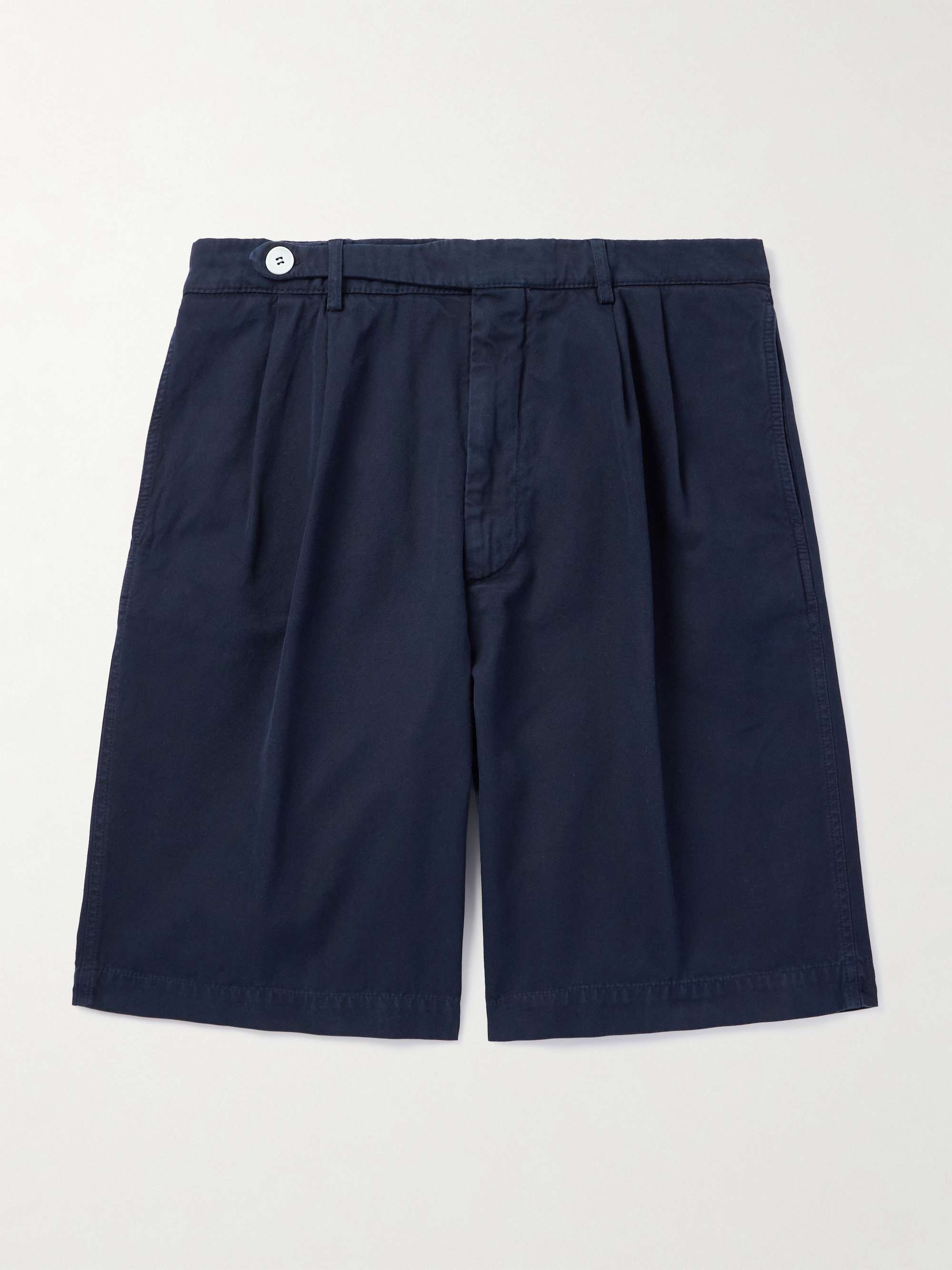 Straight-Leg Pleated Cotton-Twill Shorts view