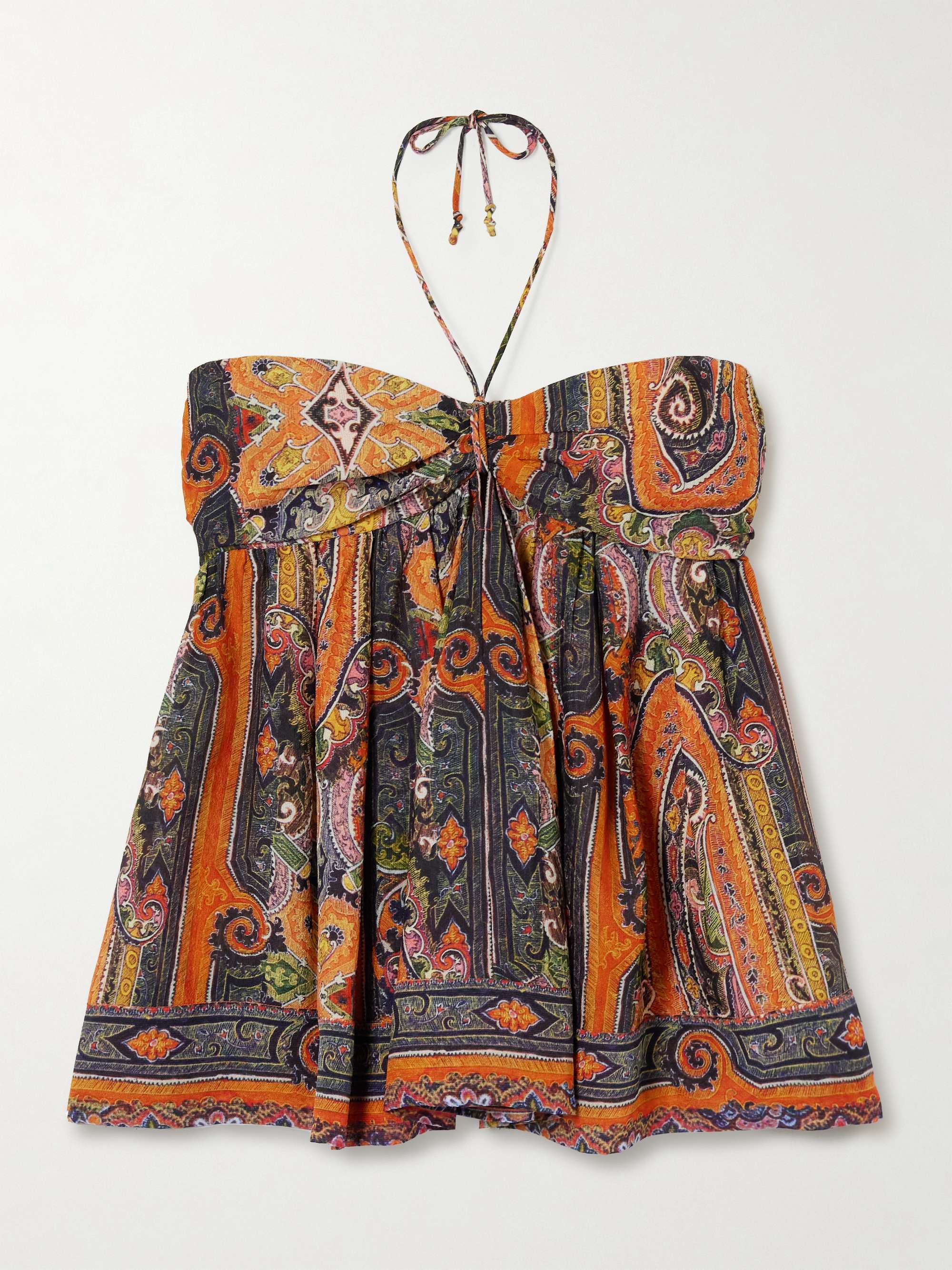 Yickia tiered printed silk-voile halterneck top view