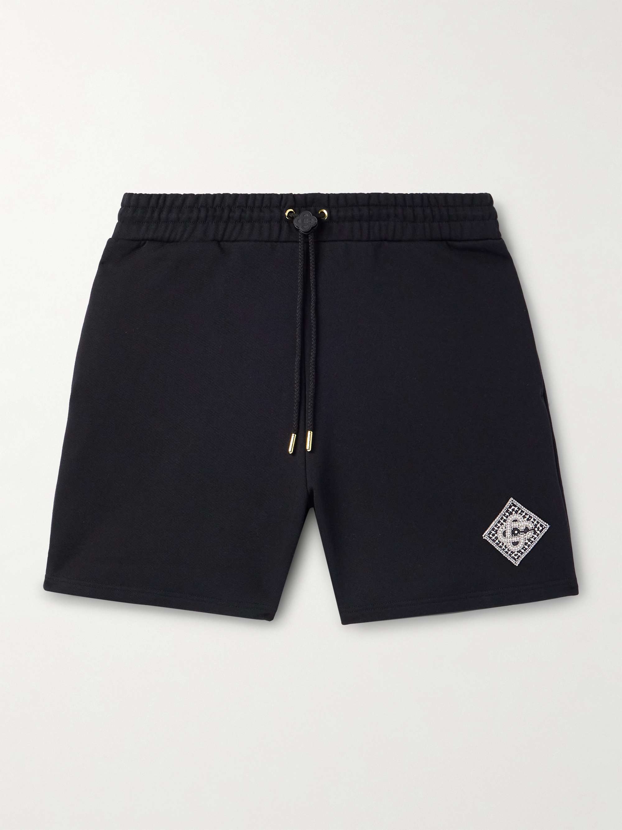 Straight-Leg Embellished Organic Cotton-Jersey Shorts view