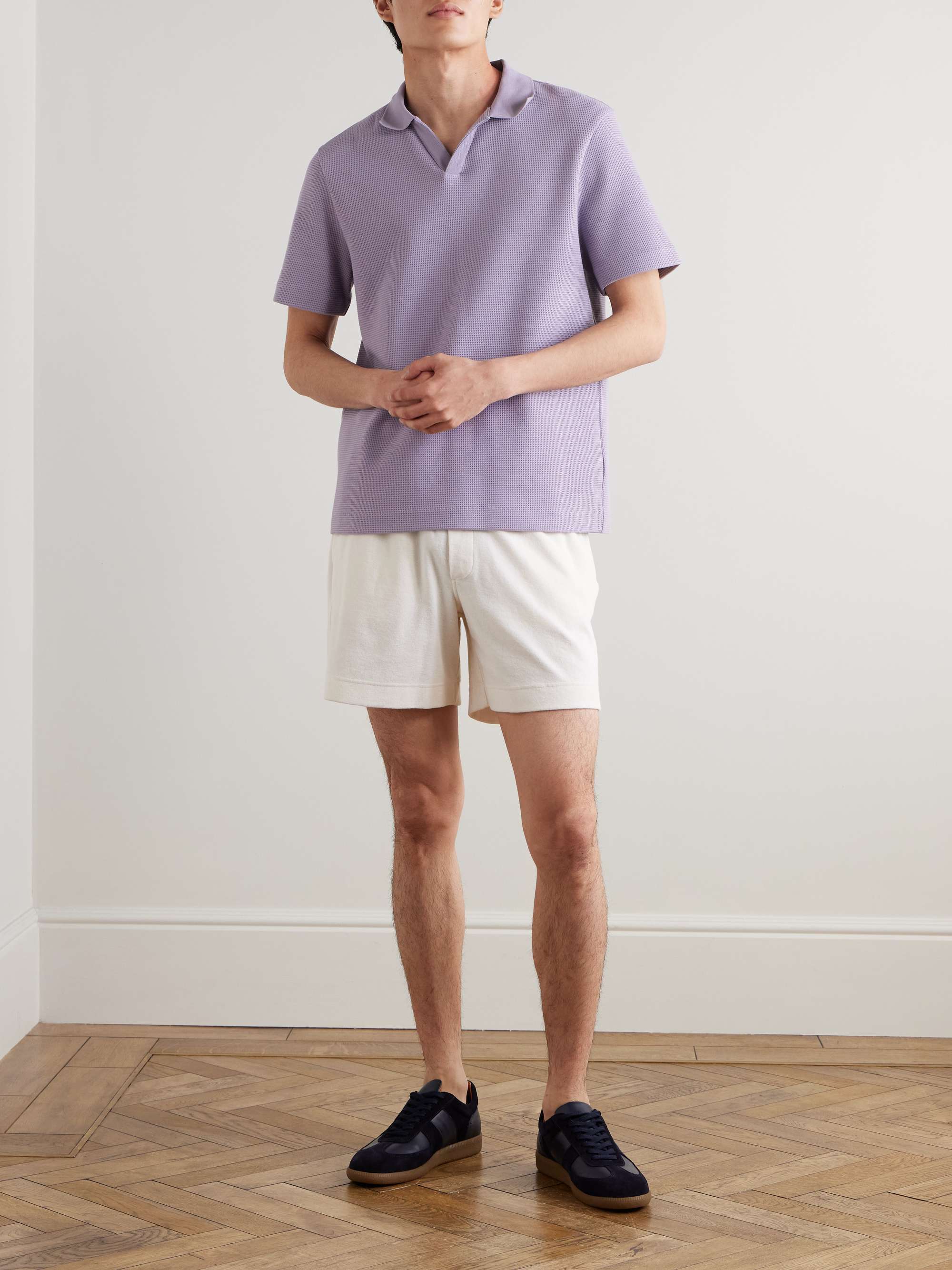 Jonny Waffle-Knit Organic Cotton Polo Shirt view