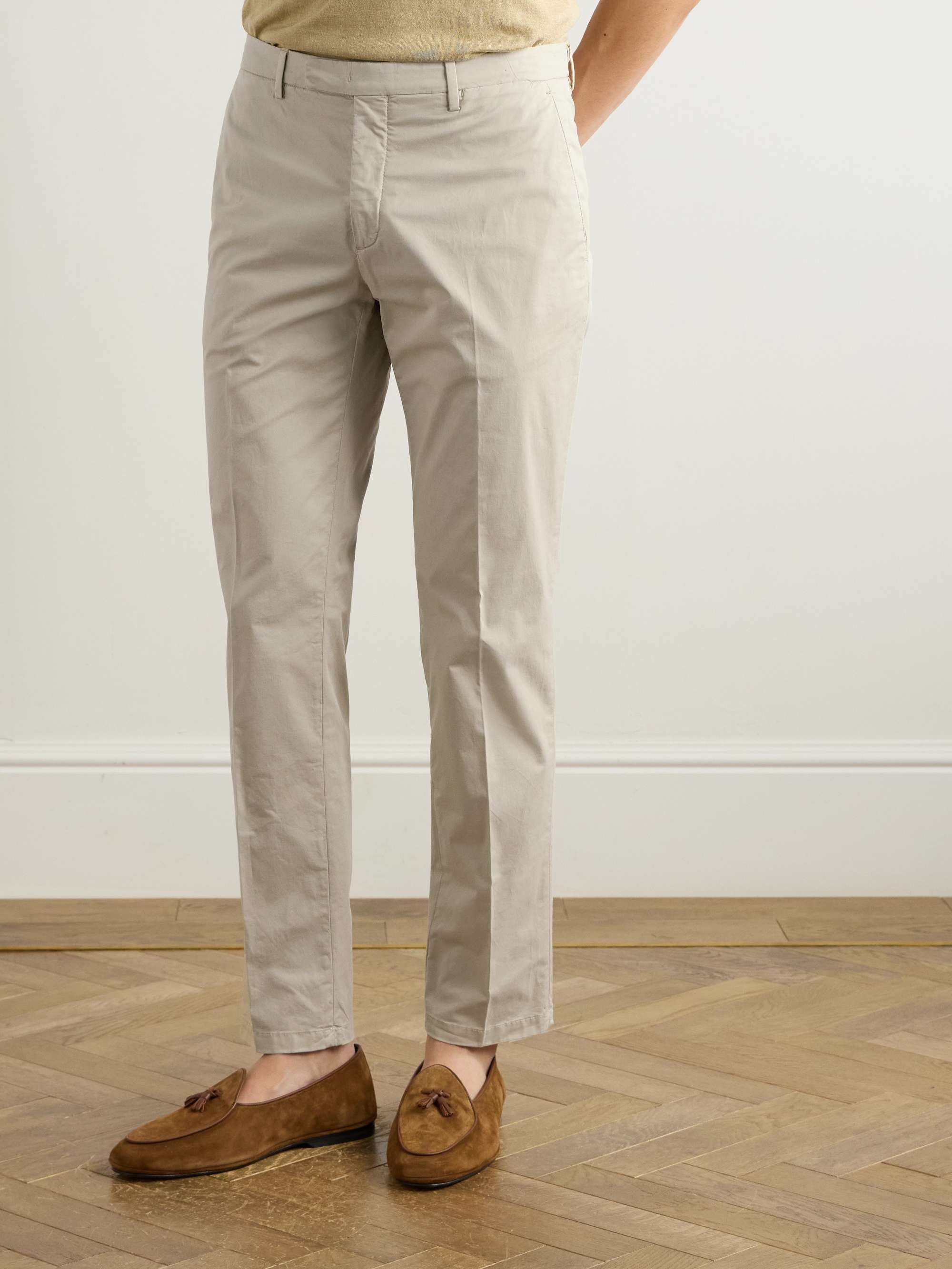 Slim-Fit Tapered Garment-Dyed Cotton-Blend Twill Suit Trousers view