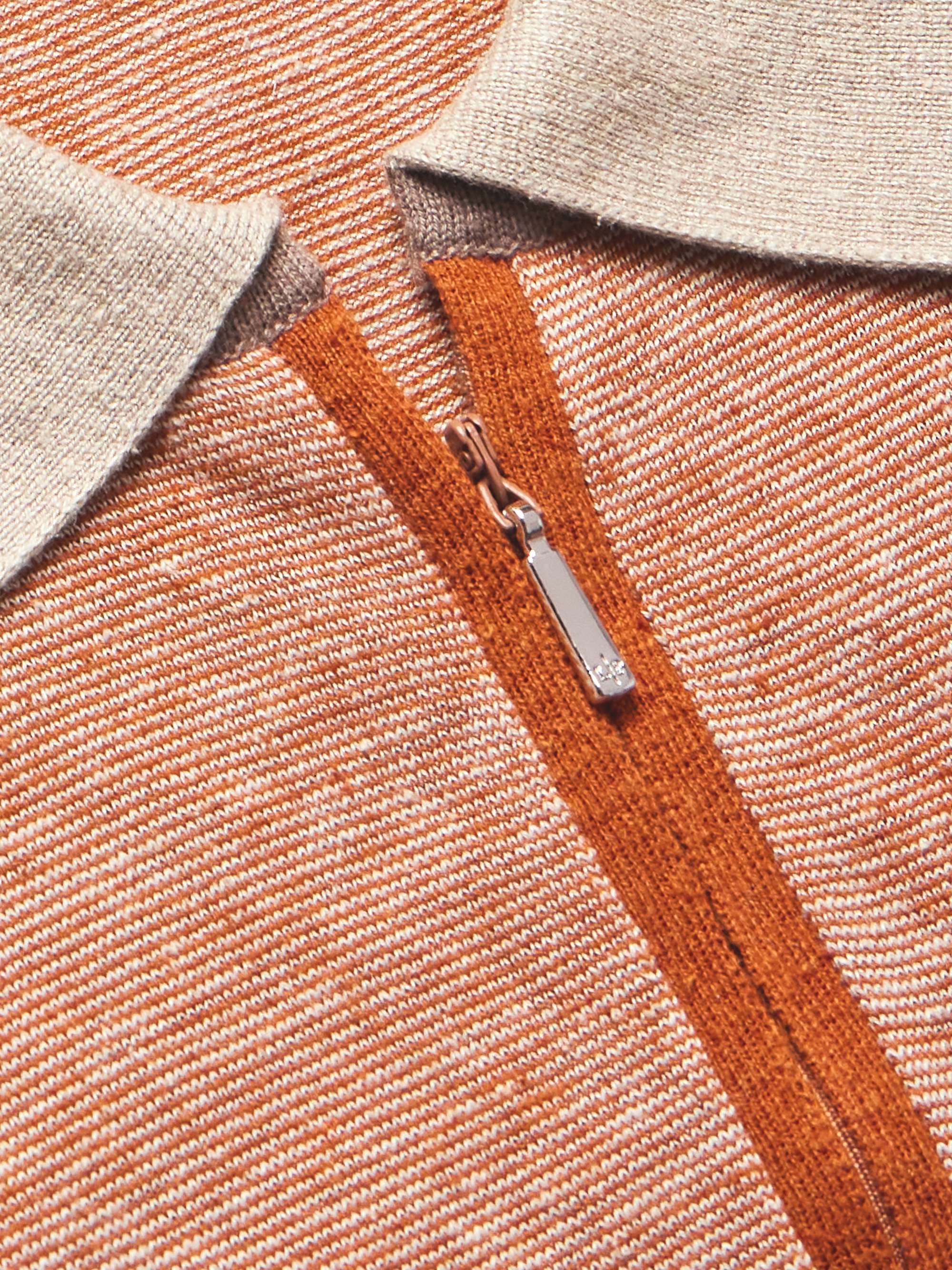 Slim-Fit Striped Silk and Linen-Blend Polo Shirt view