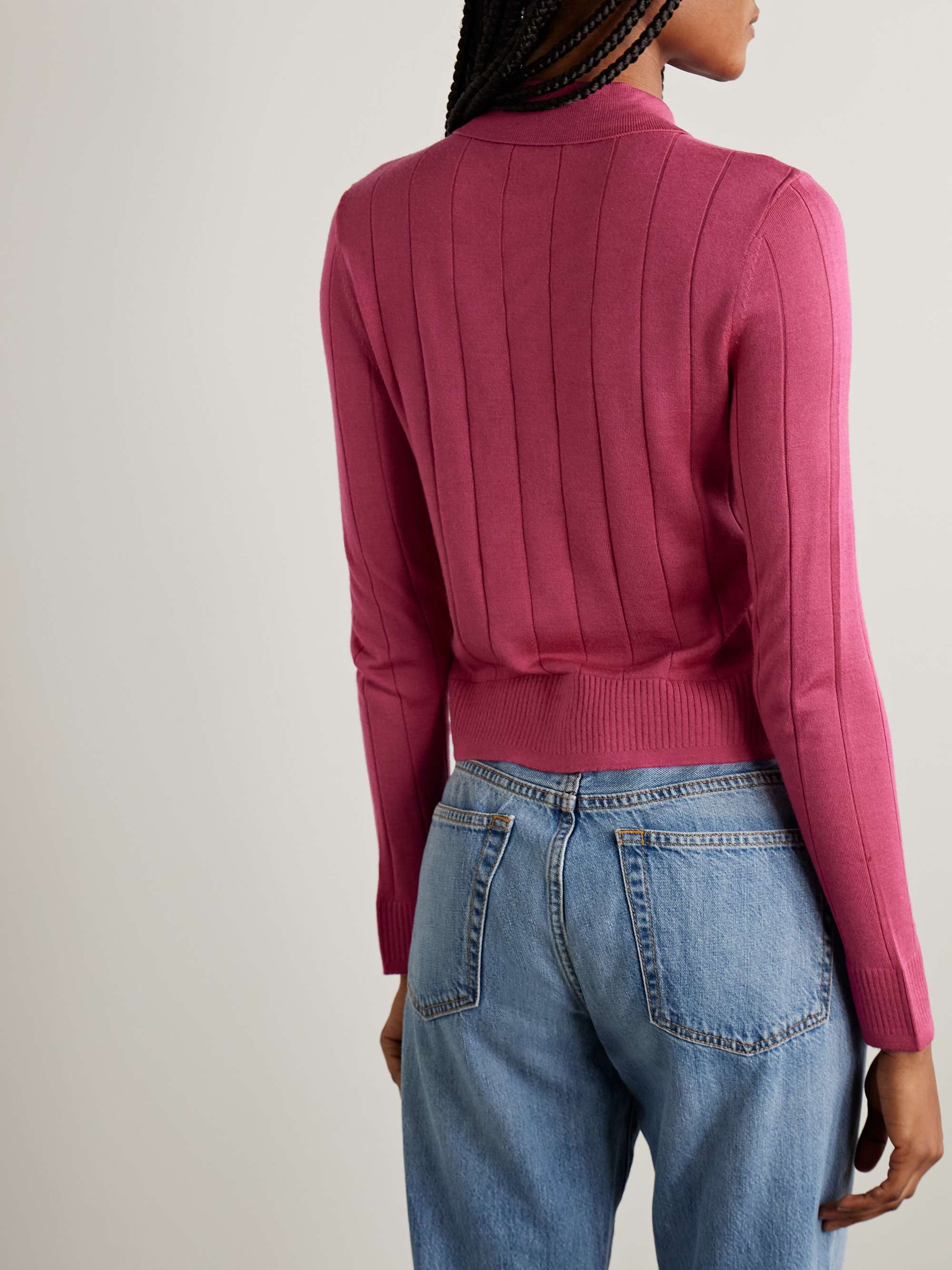 The Caroline ribbed merino wool, silk and cashmere-blend cardigan view