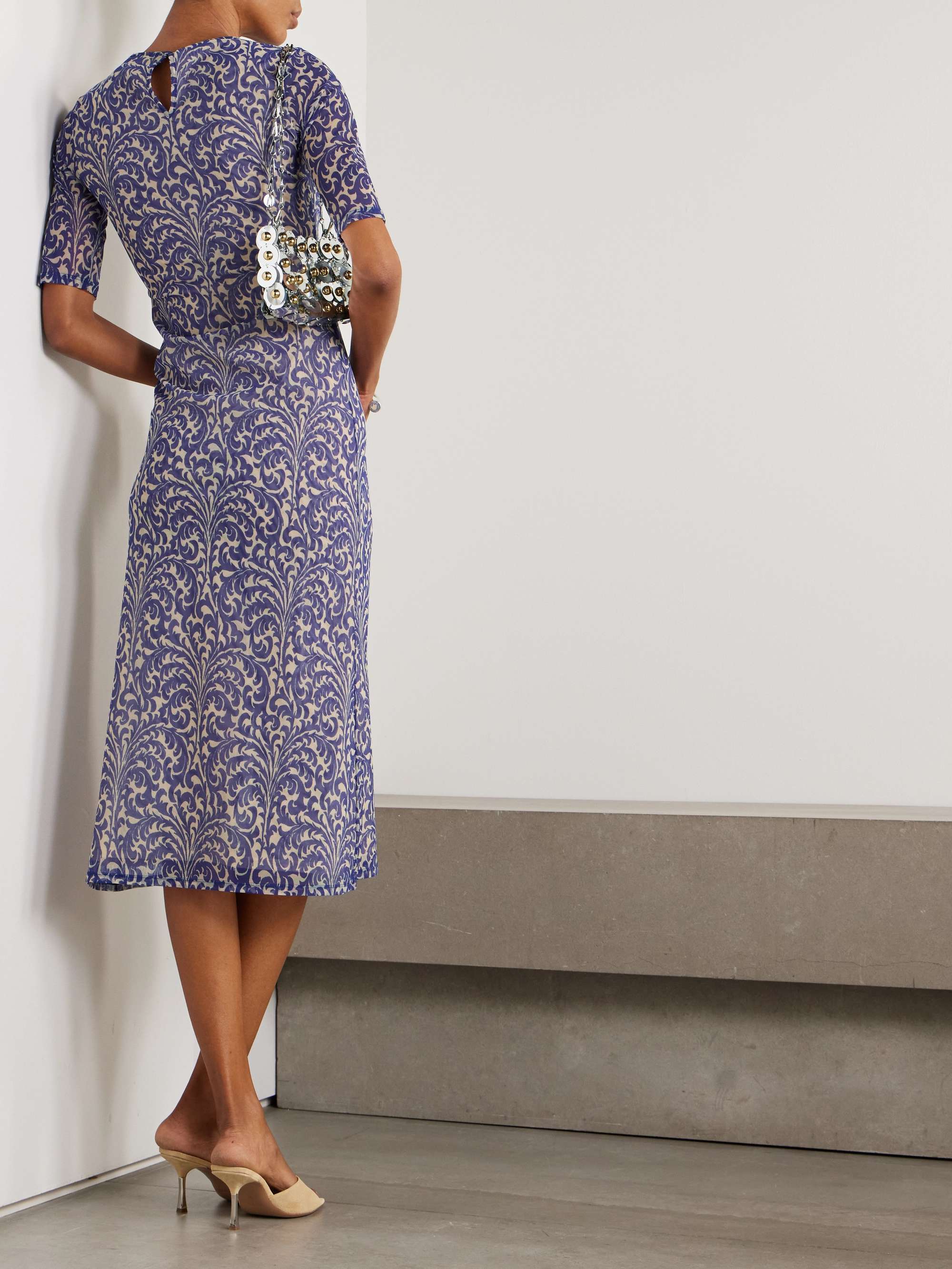 Flocked printed mesh midi dress view