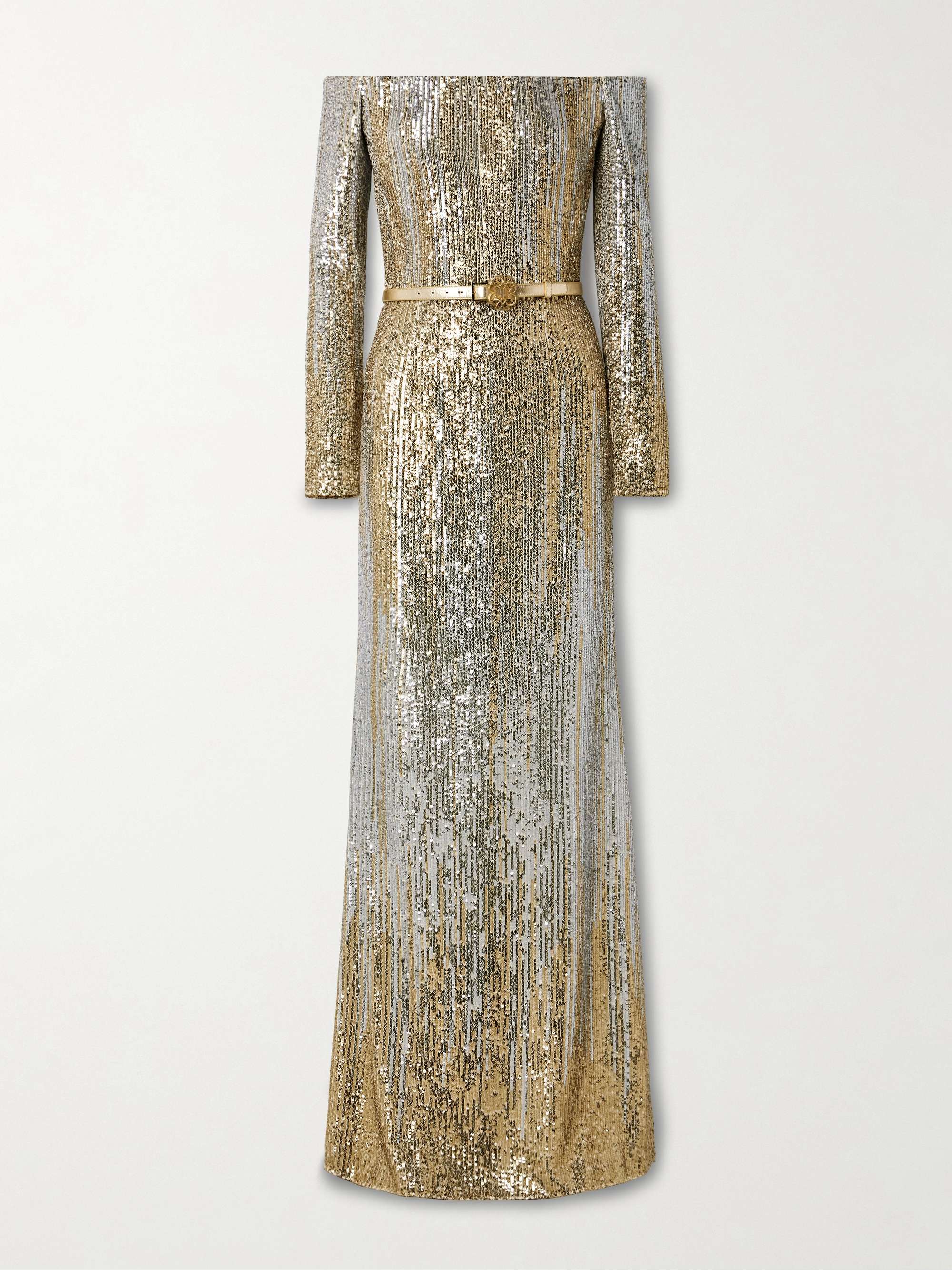 Off-the-shoulder sequin-embellished silk-blend tulle gown view