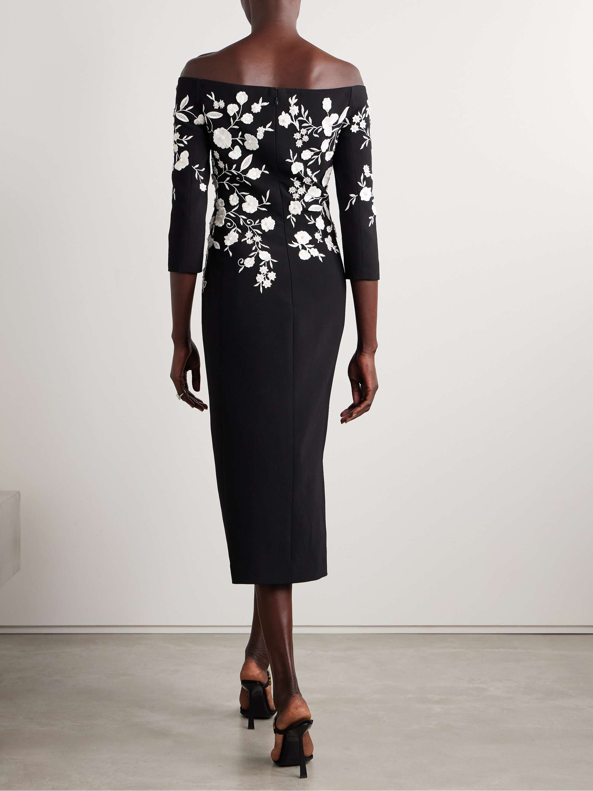 Off-the-shoulder embroidered embellished crepe gown view