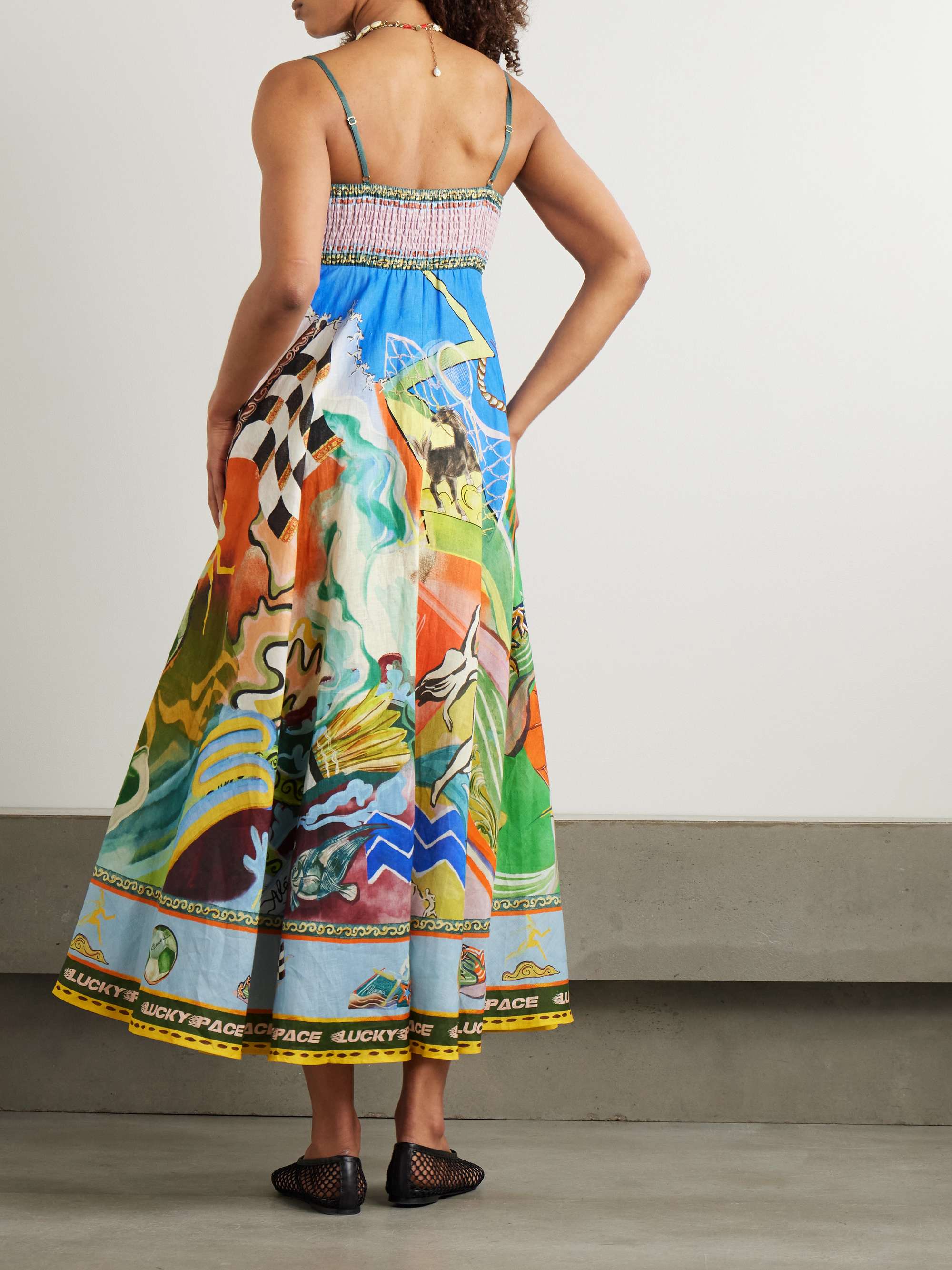 Lucky Pace printed shirred linen dress view