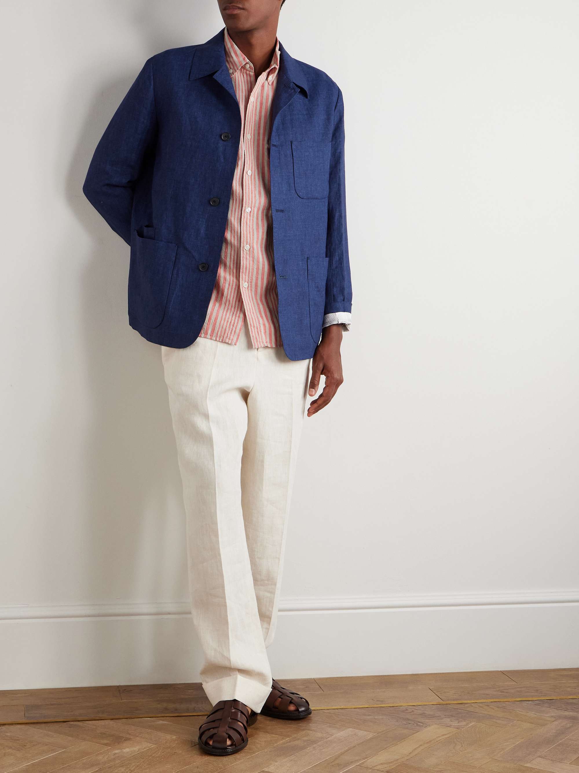 Button-Down Collar Striped Linen and Cotton-Blend Shirt view