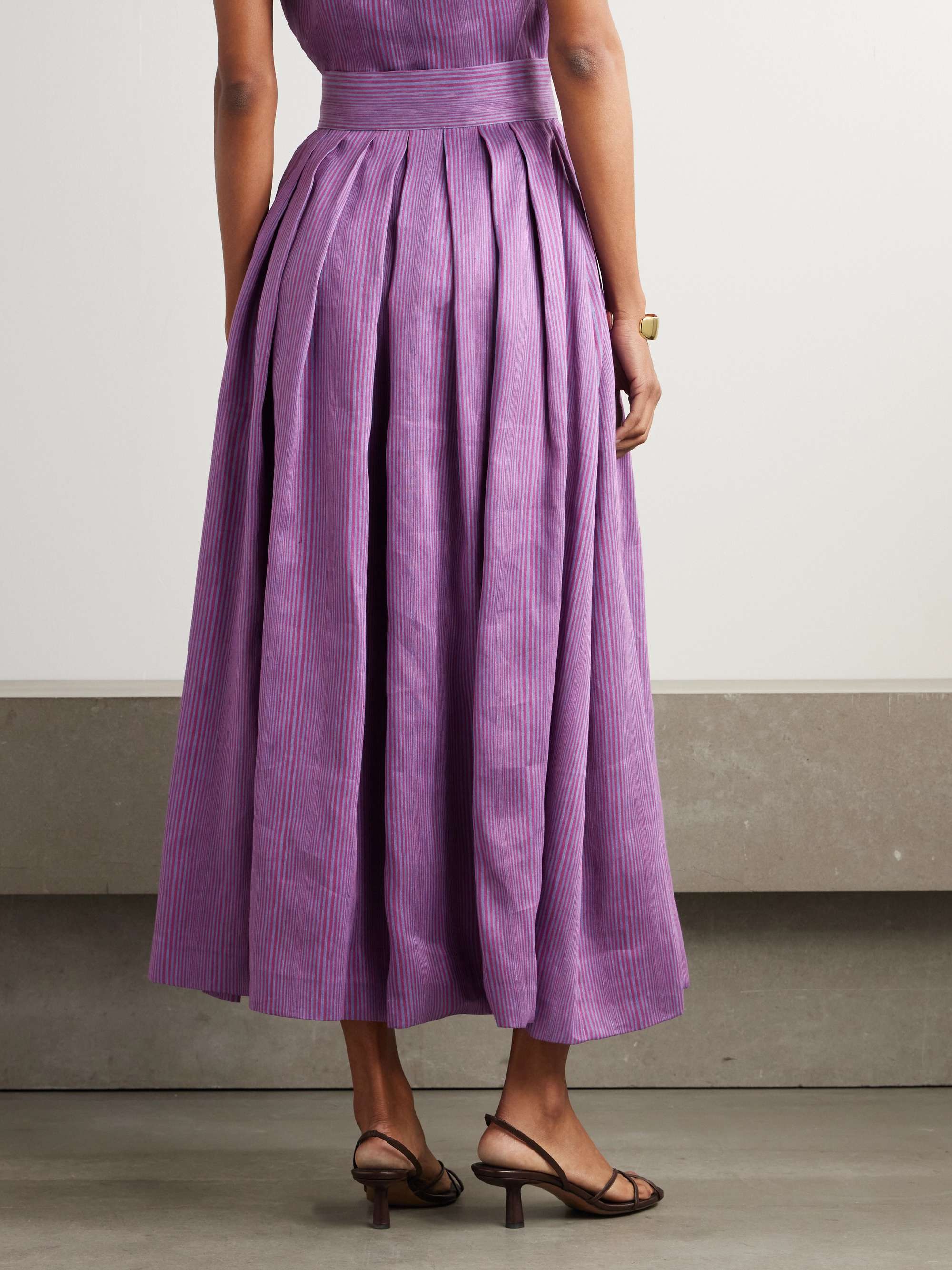 Irving striped linen-blend midi skirt view