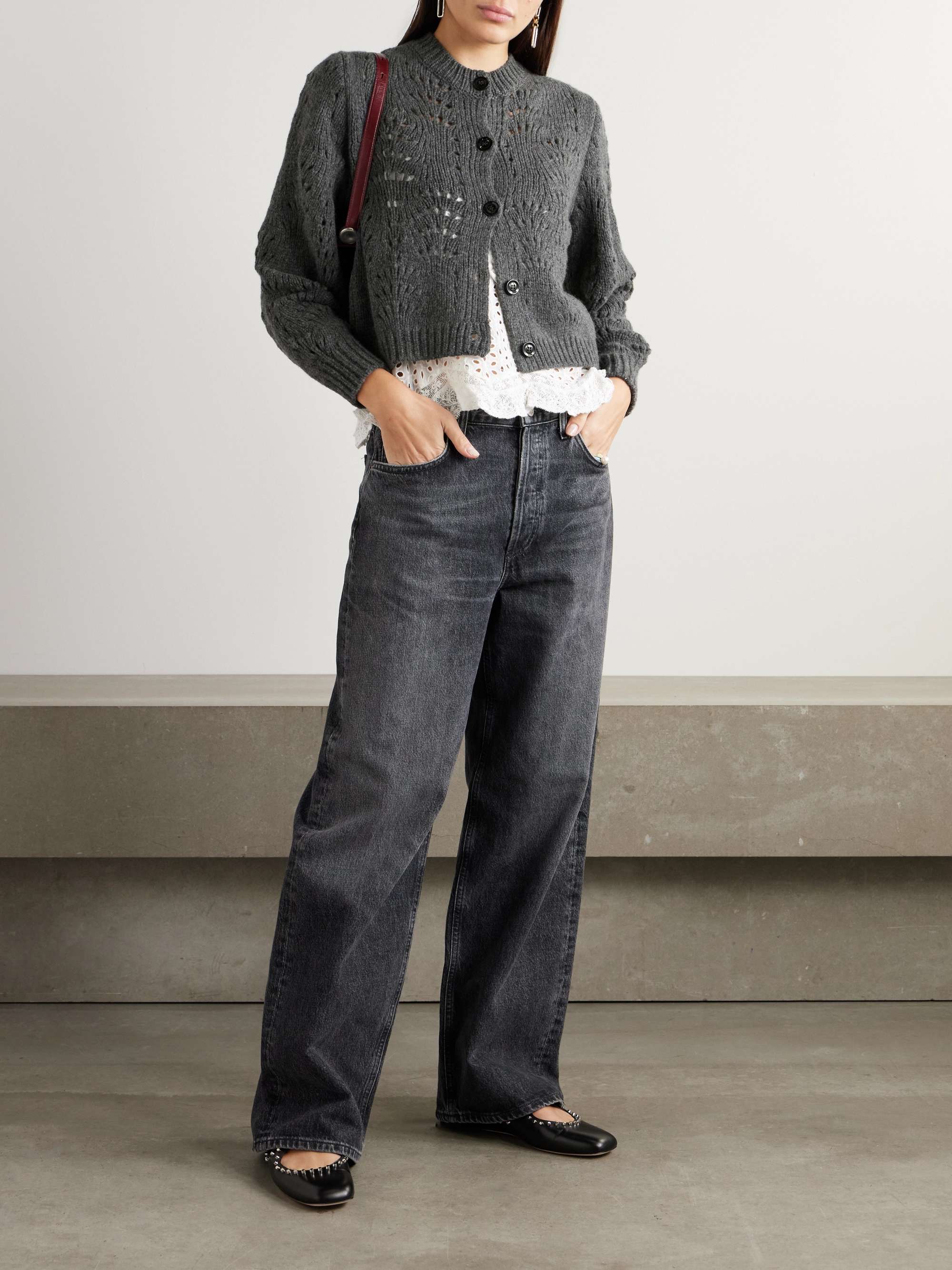Open-knit merino wool cardigan view