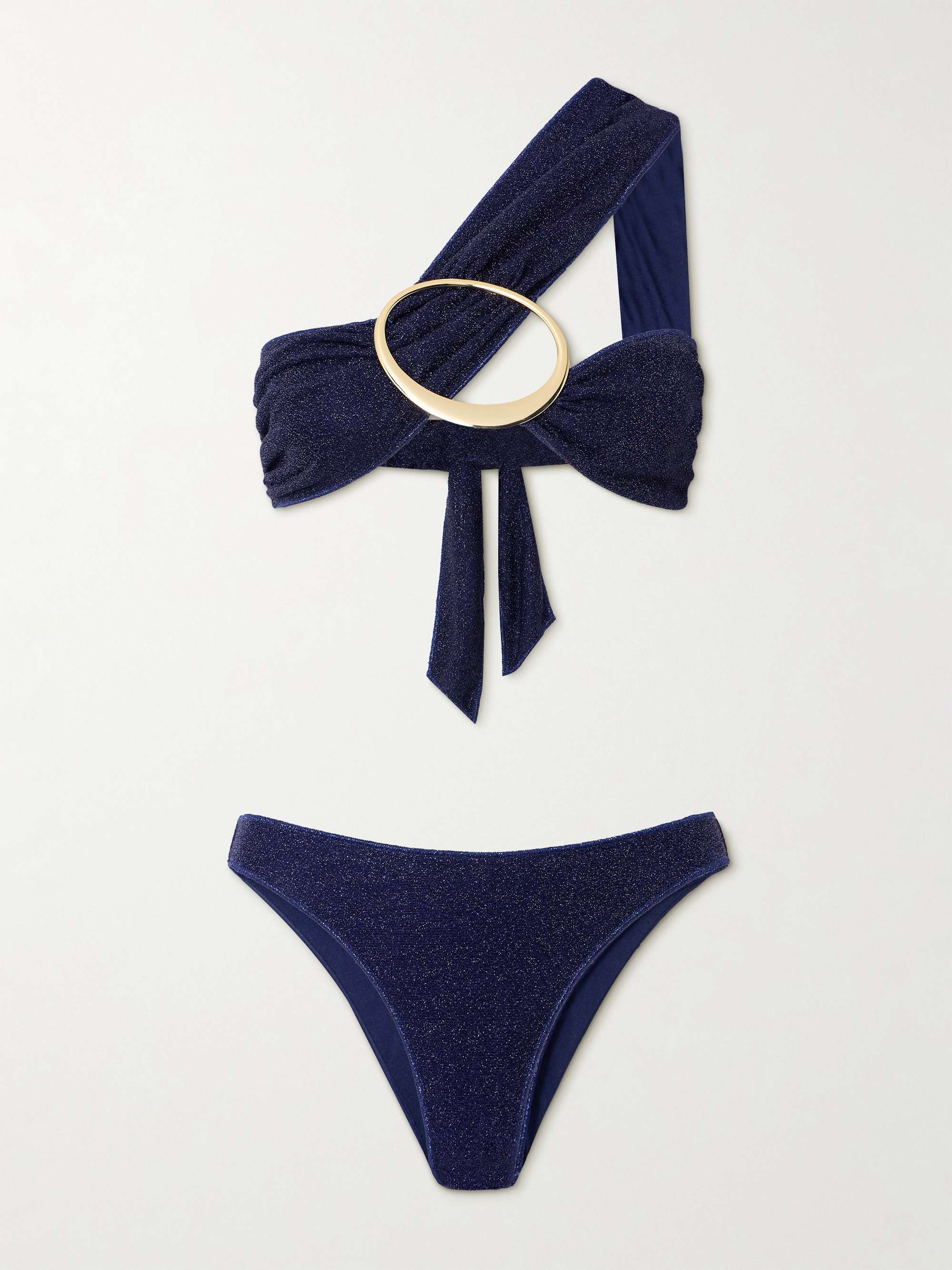 Lumière Maxi O one-shoulder embellished metallic bikini view