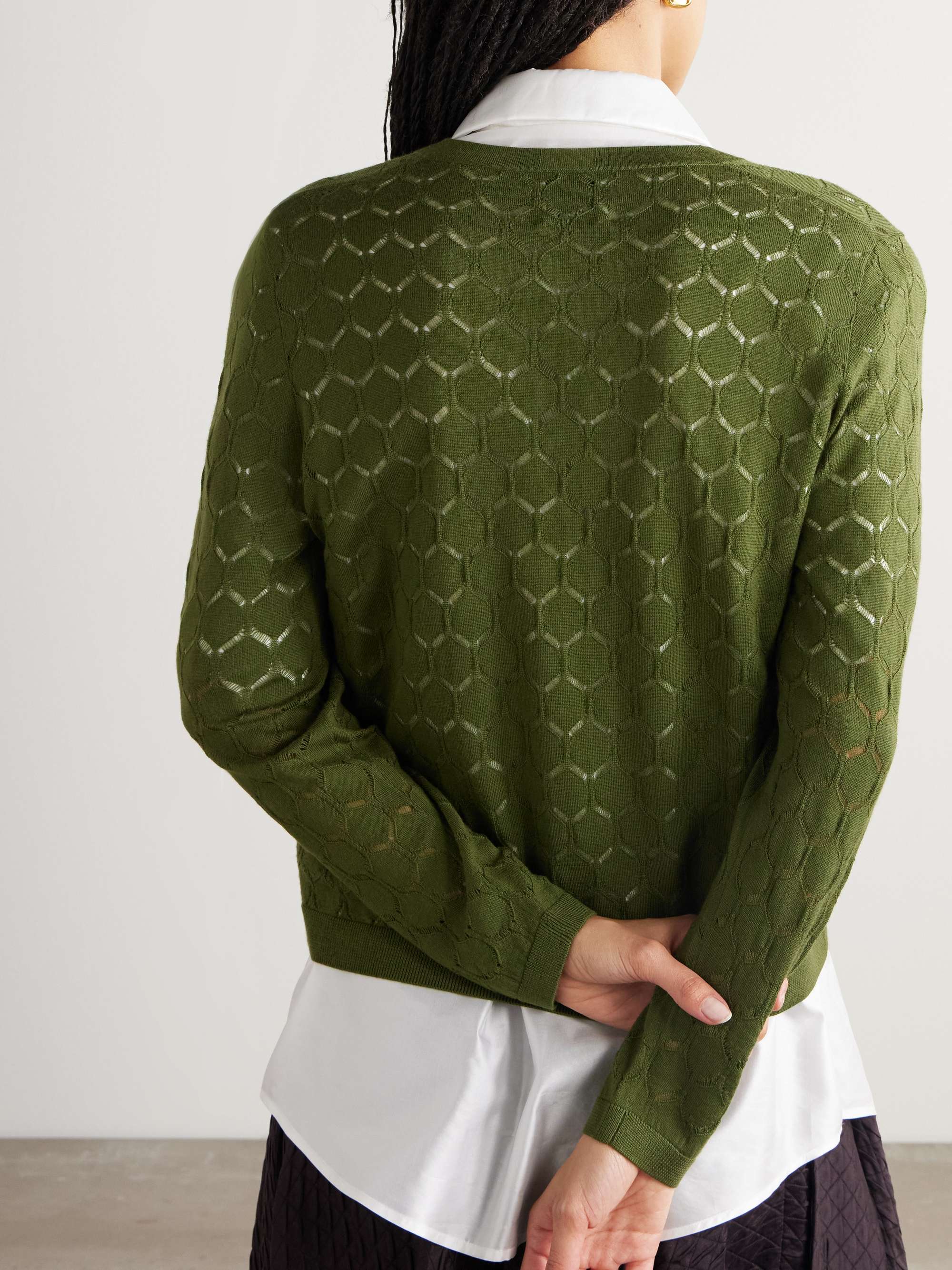 Pointelle-knit wool cardigan view
