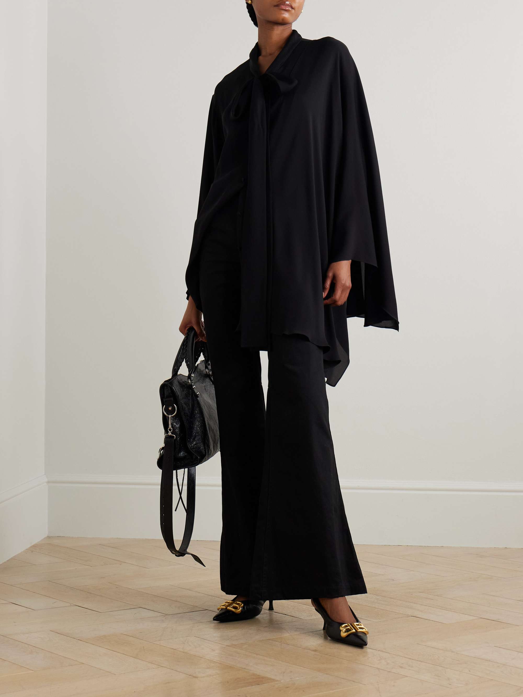 Pussy-bow asymmetric silk-georgette blouse view