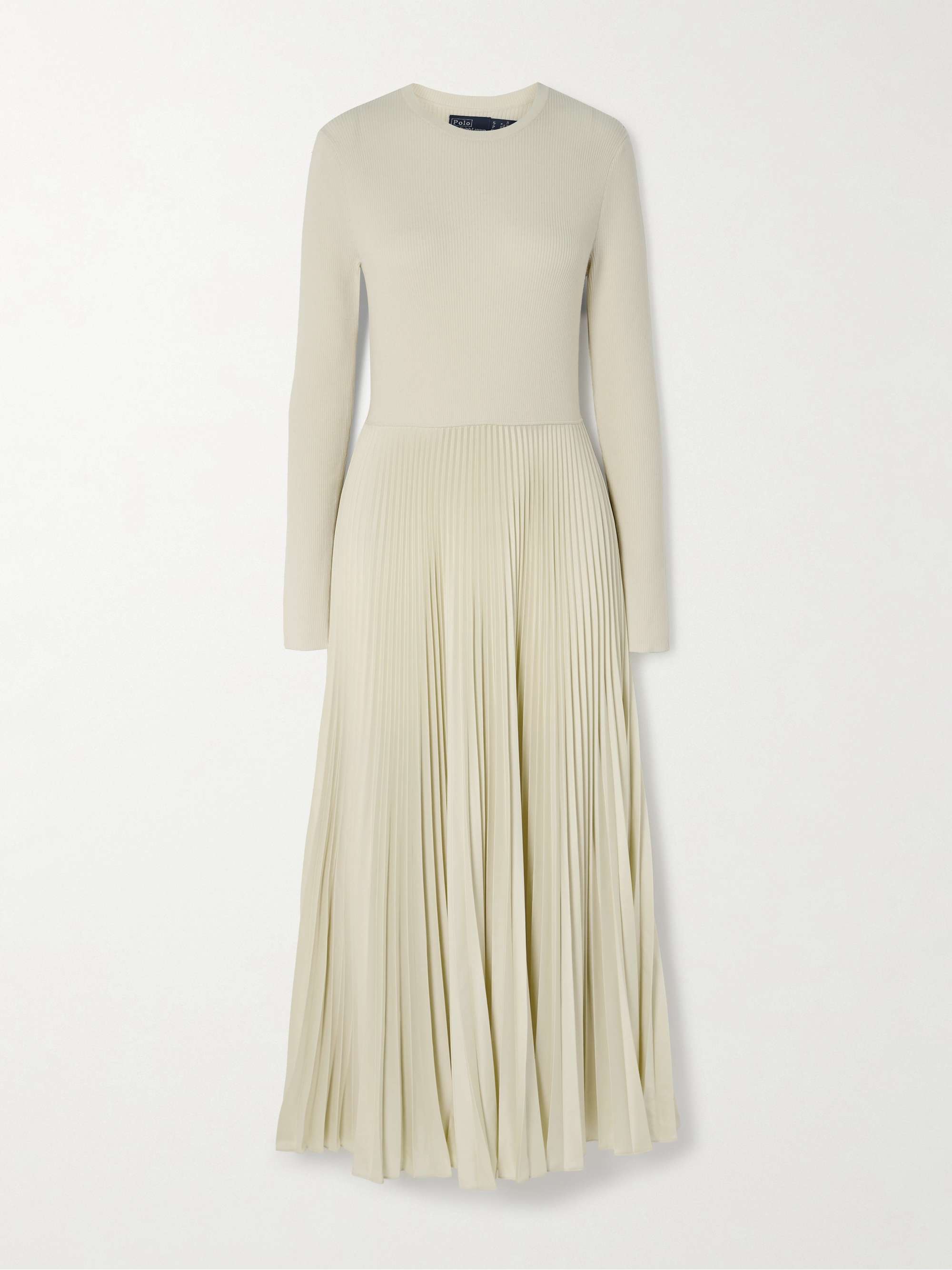 Pleated wool ribbed-knit midi dress view