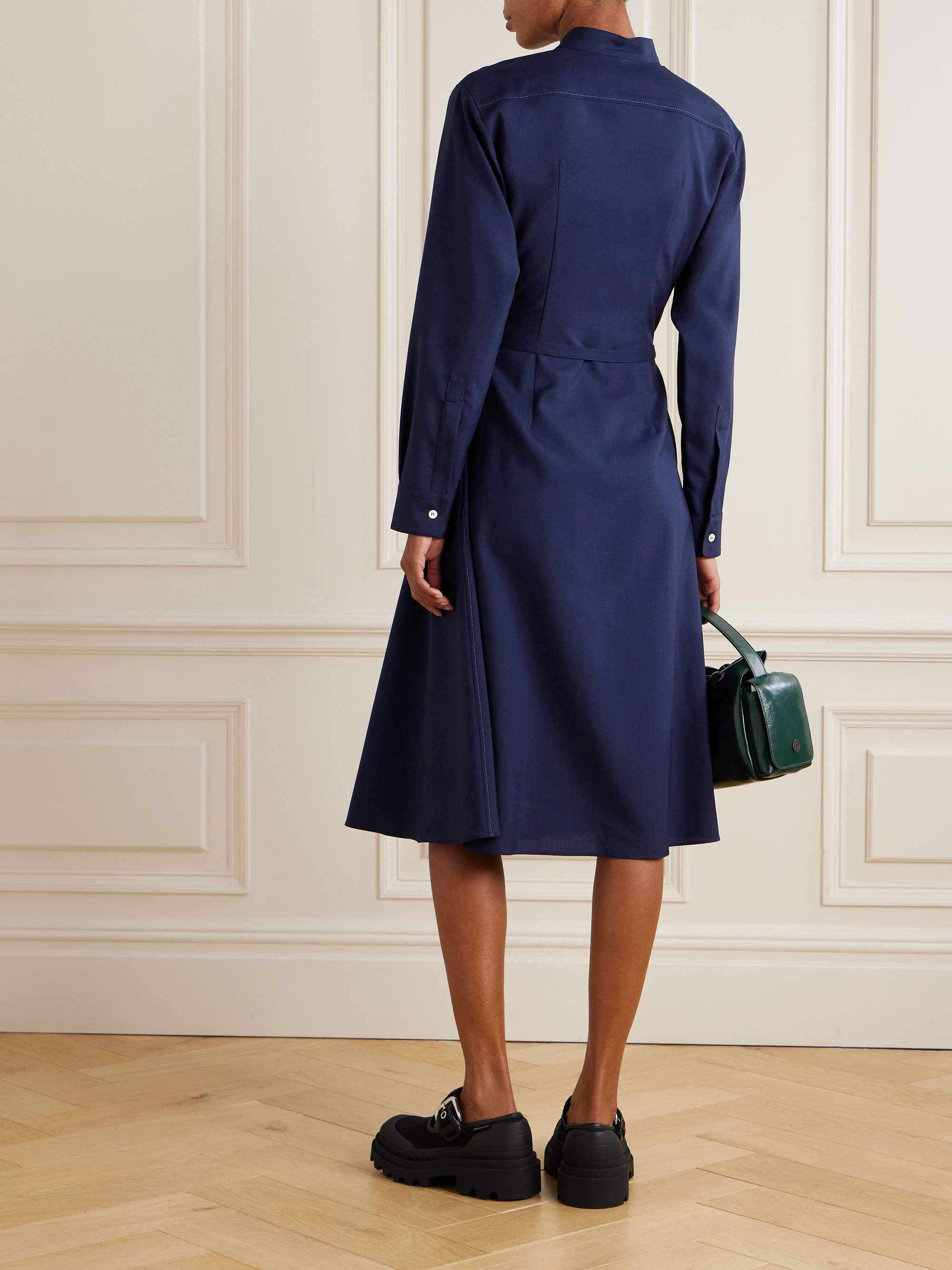 Embroidered wool-twill midi dress view