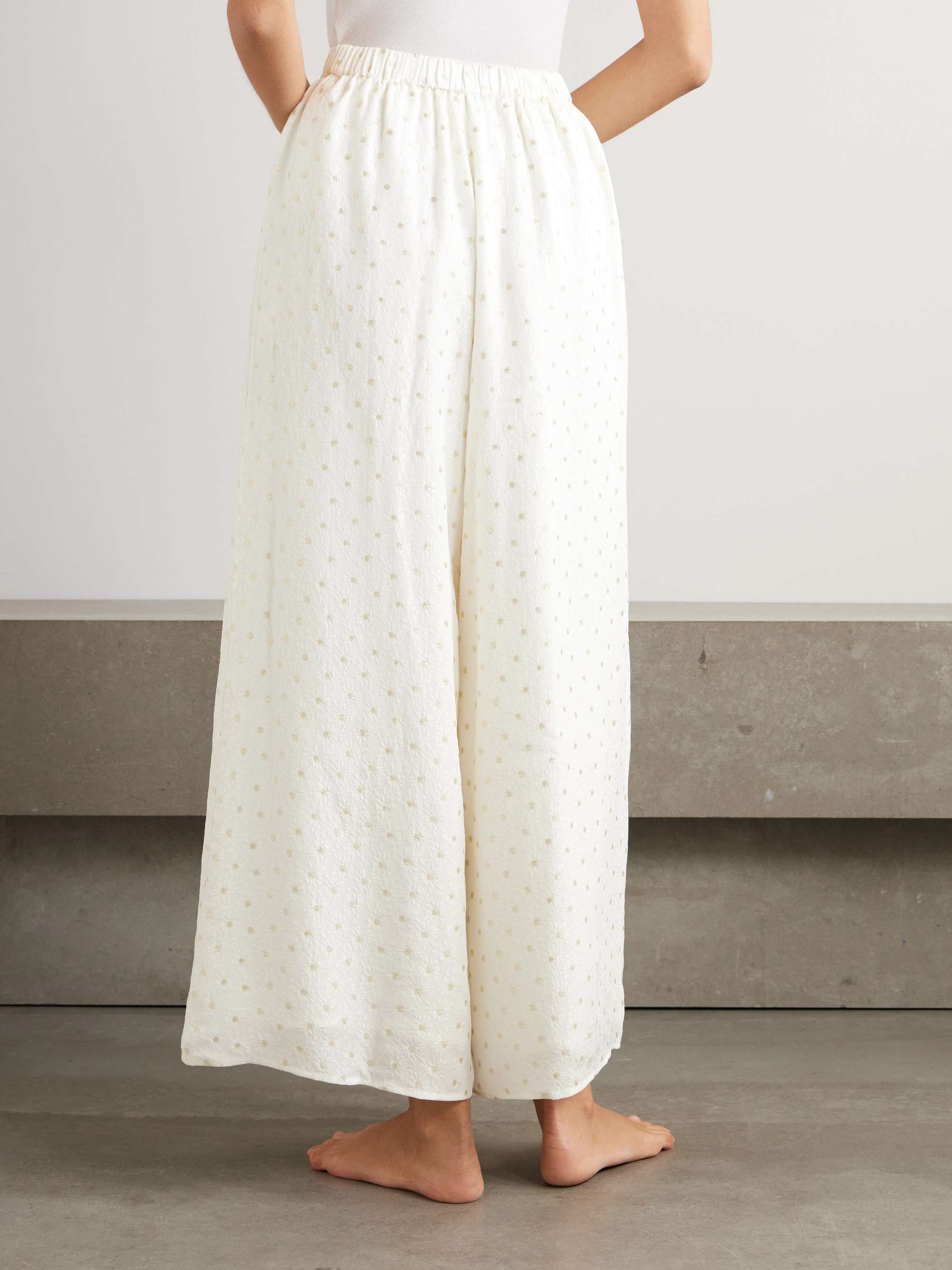 Souhait embroidered metallic silk-blend jacquard wide-leg pants view