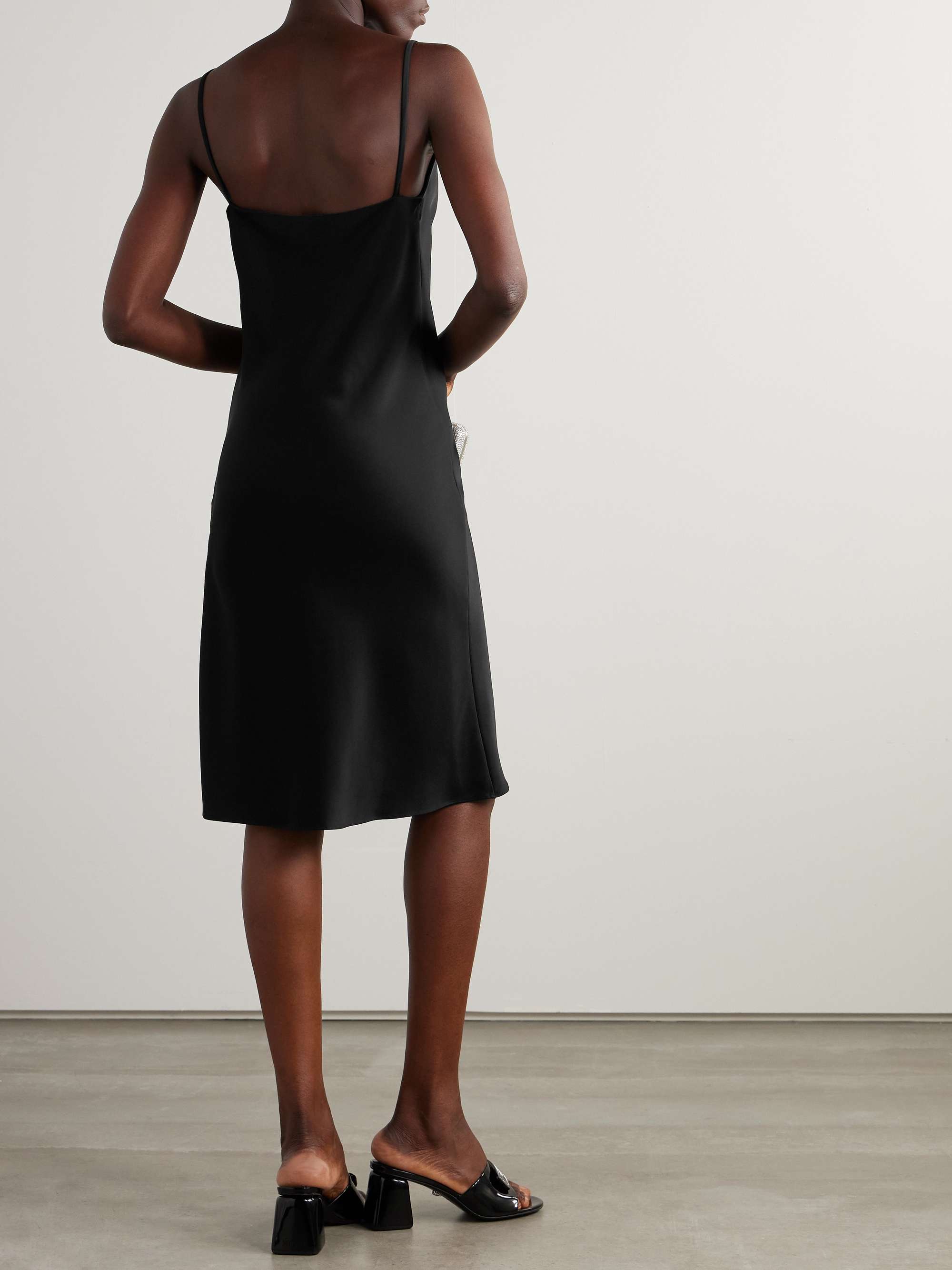 Embellished draped satin midi dress view