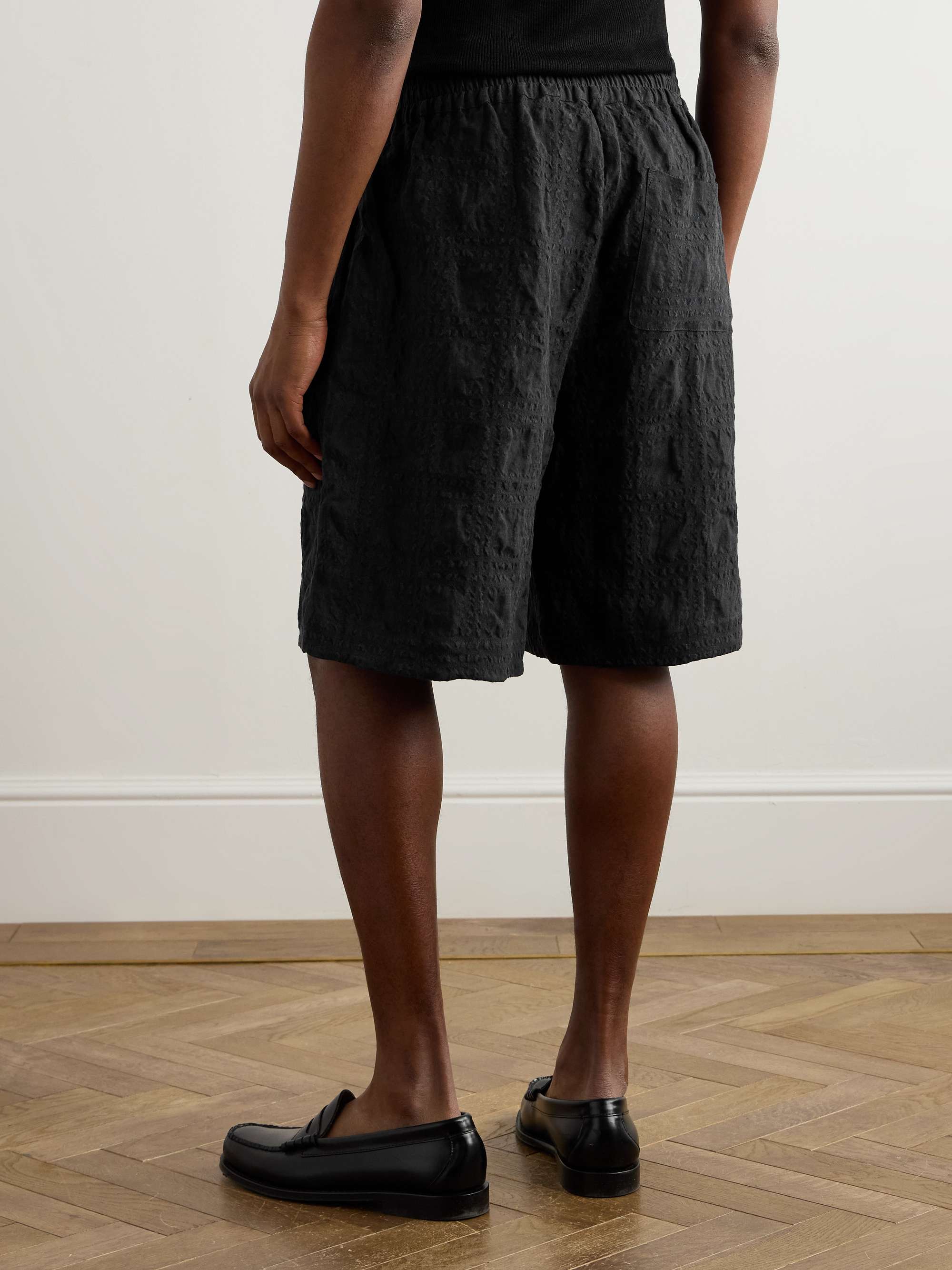 Saleh Wide-Leg Checked Linen and Lyocell-Blend Seersucker Shorts view