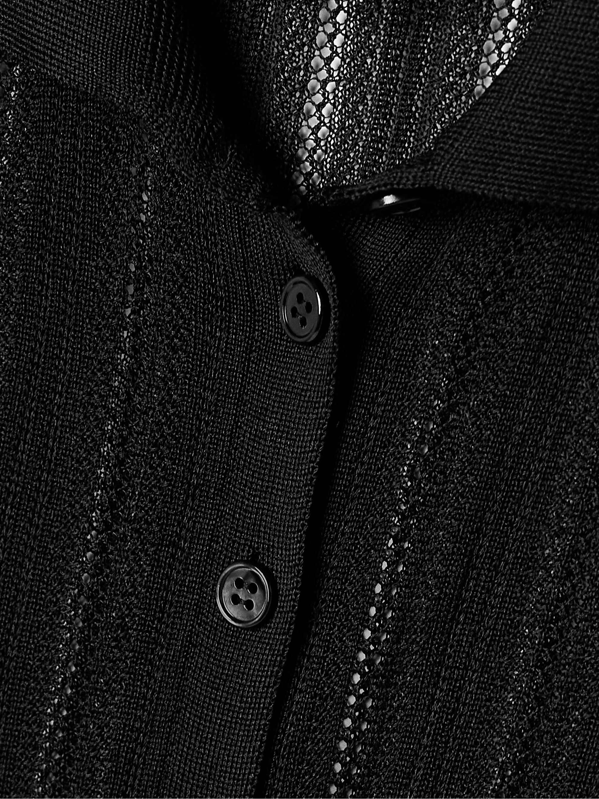 Lydia pointelle-knit mulberry silk polo sweater view