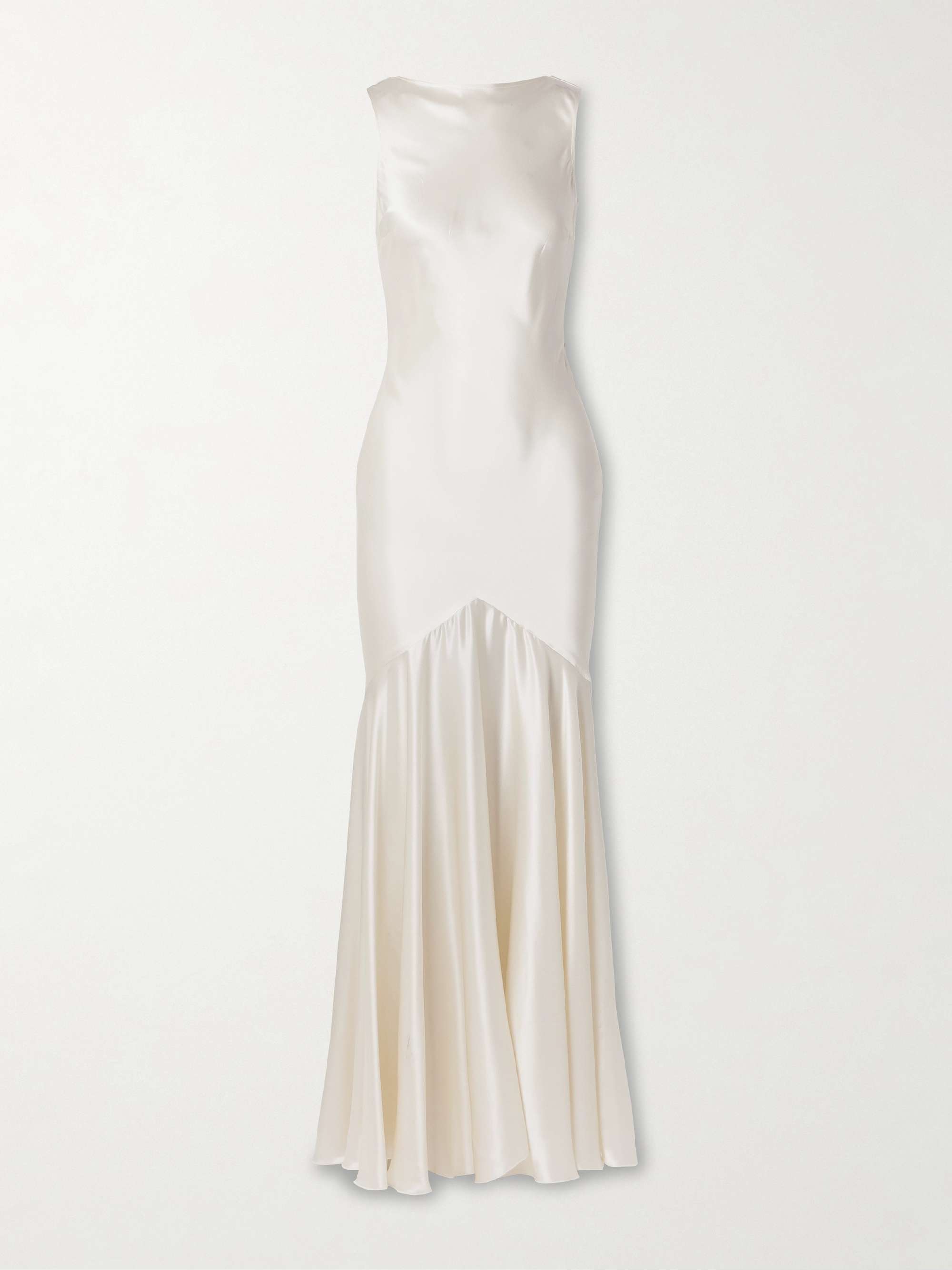 Open-back draped satin gown view